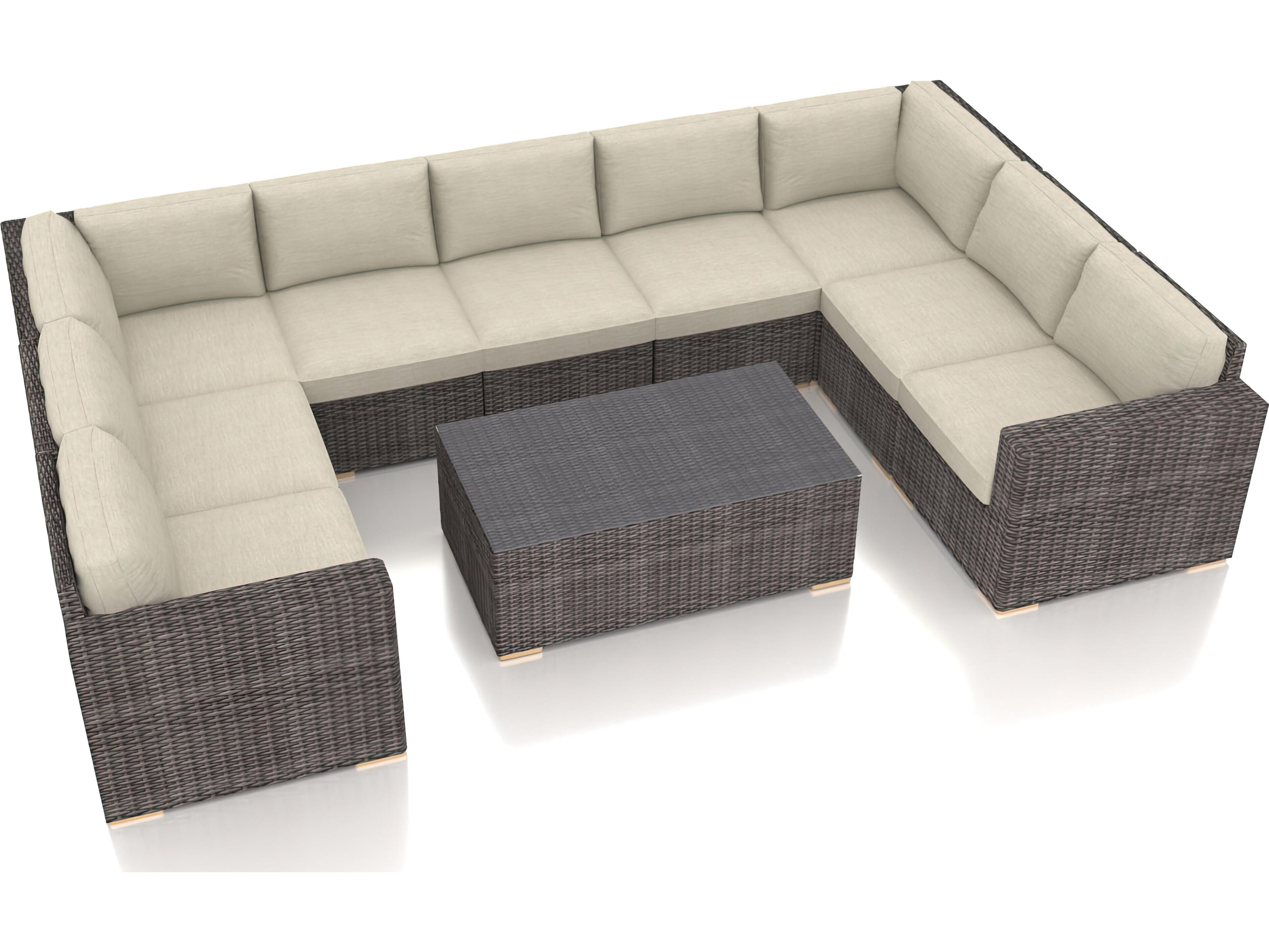 Harmonia Living Viento HDPE Wicker Driftwood 10 Piece Sectional Outdoor Patio Lounge Set