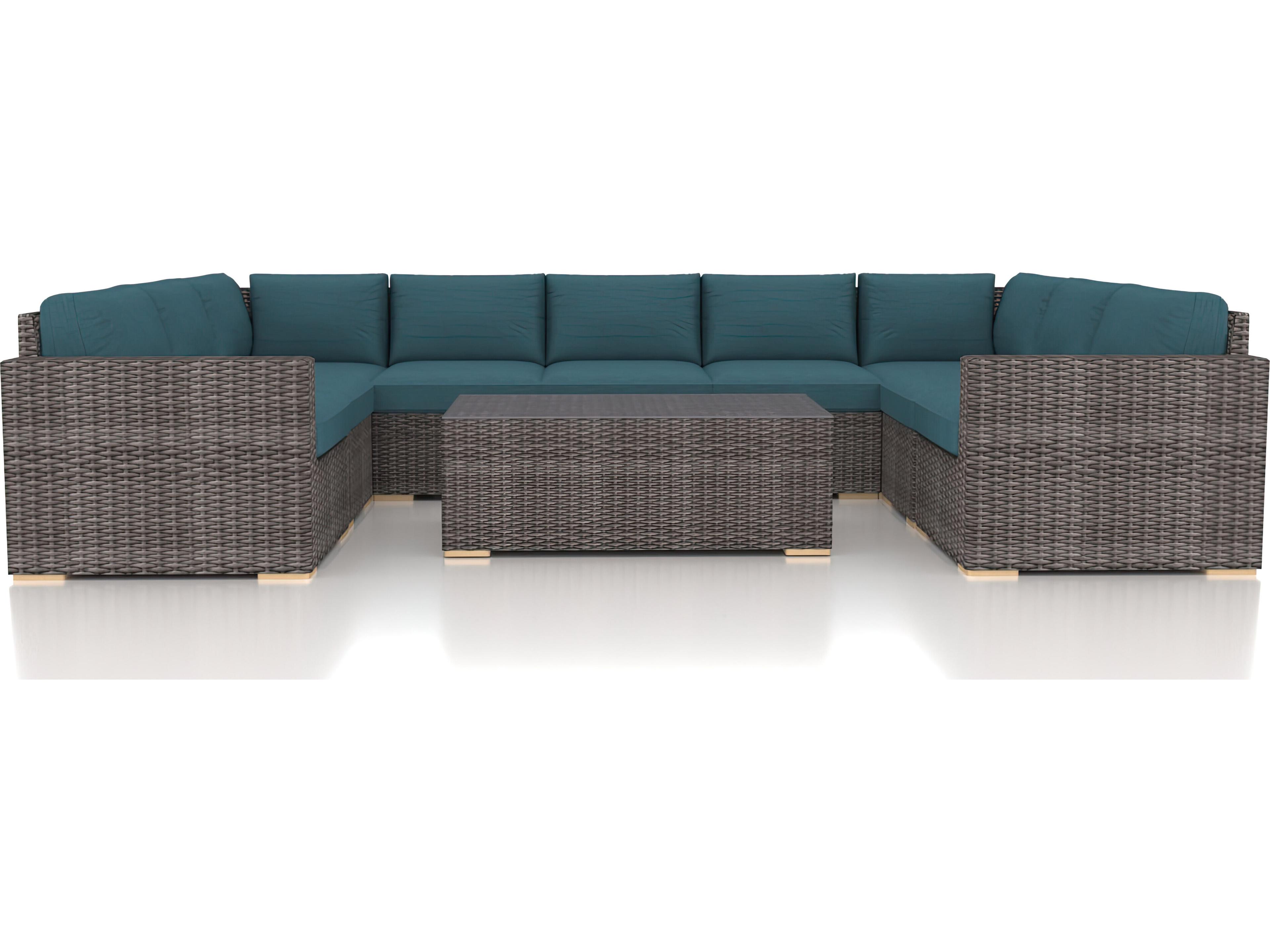 Harmonia Living Viento HDPE Wicker Driftwood 10 Piece Sectional Outdoor Patio Lounge Set