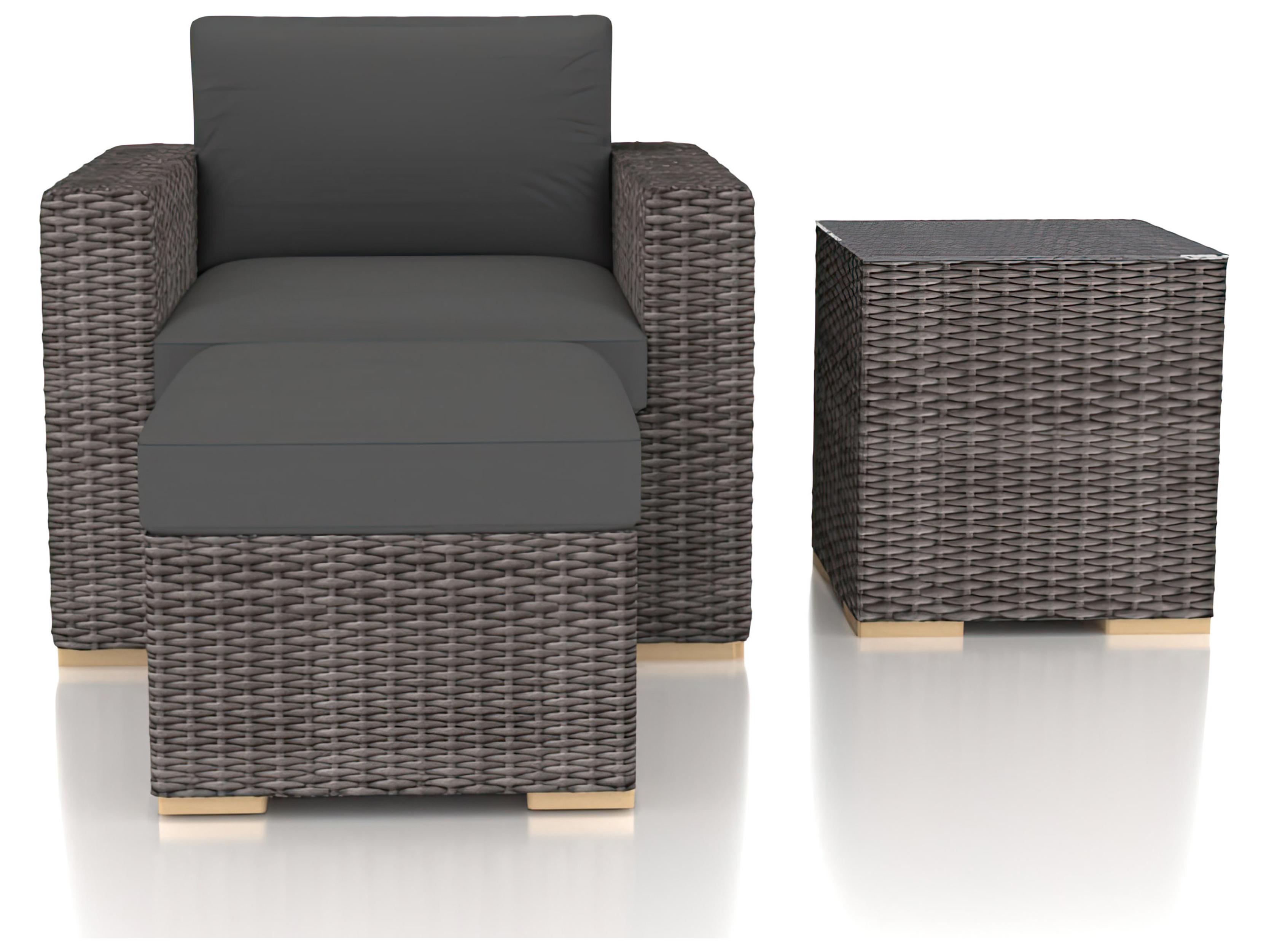 Harmonia Living Viento HDPE Wicker Driftwood 3 Piece Patio Lounge Set