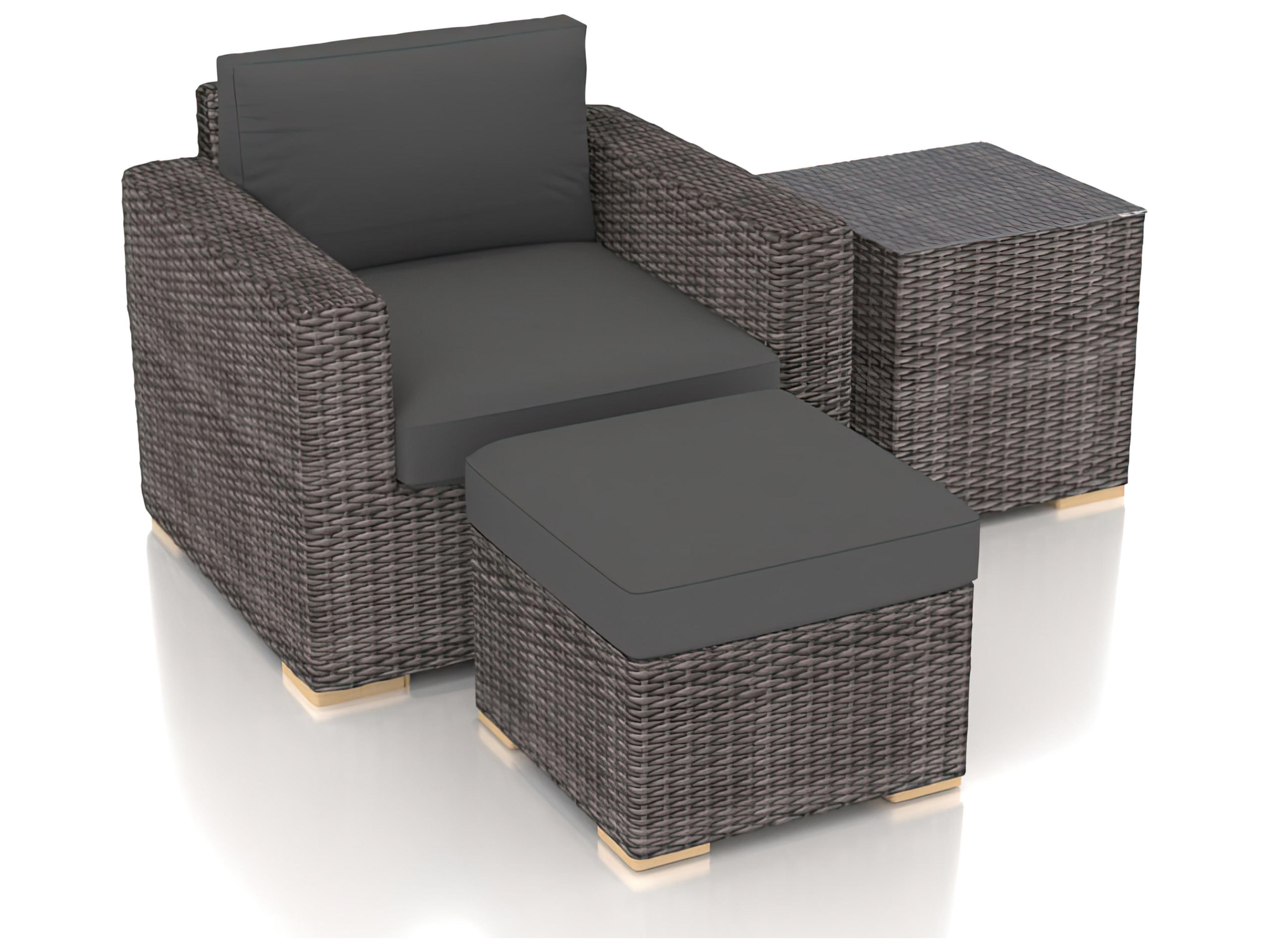 Harmonia Living Viento HDPE Wicker Driftwood 3 Piece Patio Lounge Set