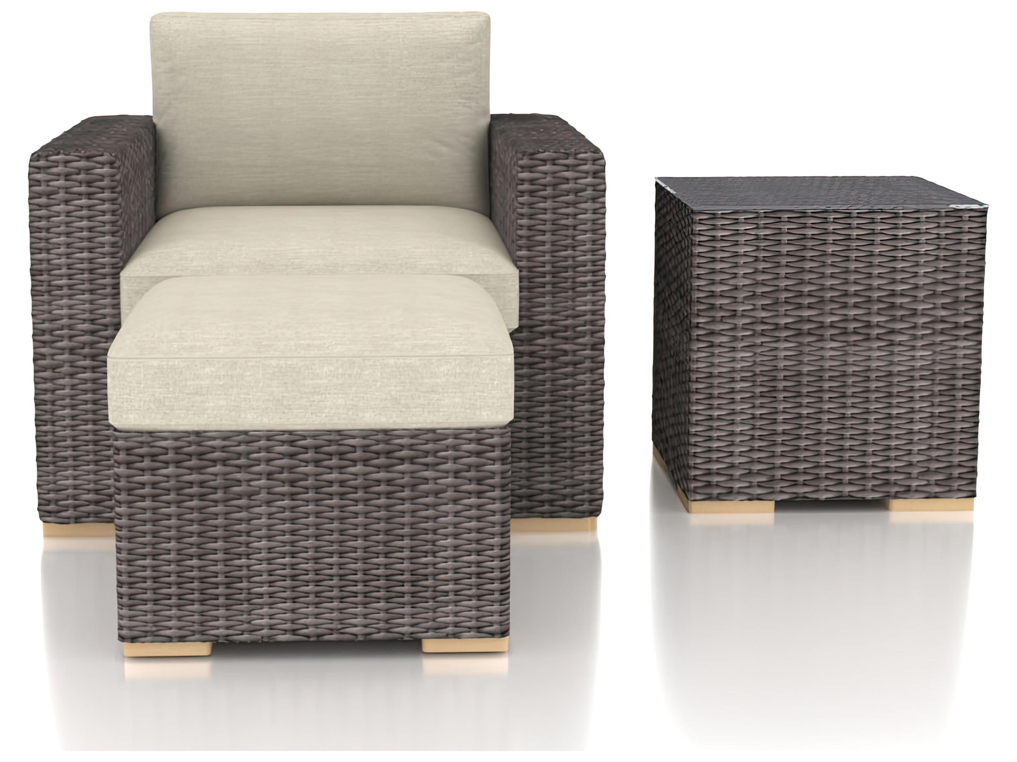 Harmonia Living Viento HDPE Wicker Driftwood 3 Piece Patio Lounge Set