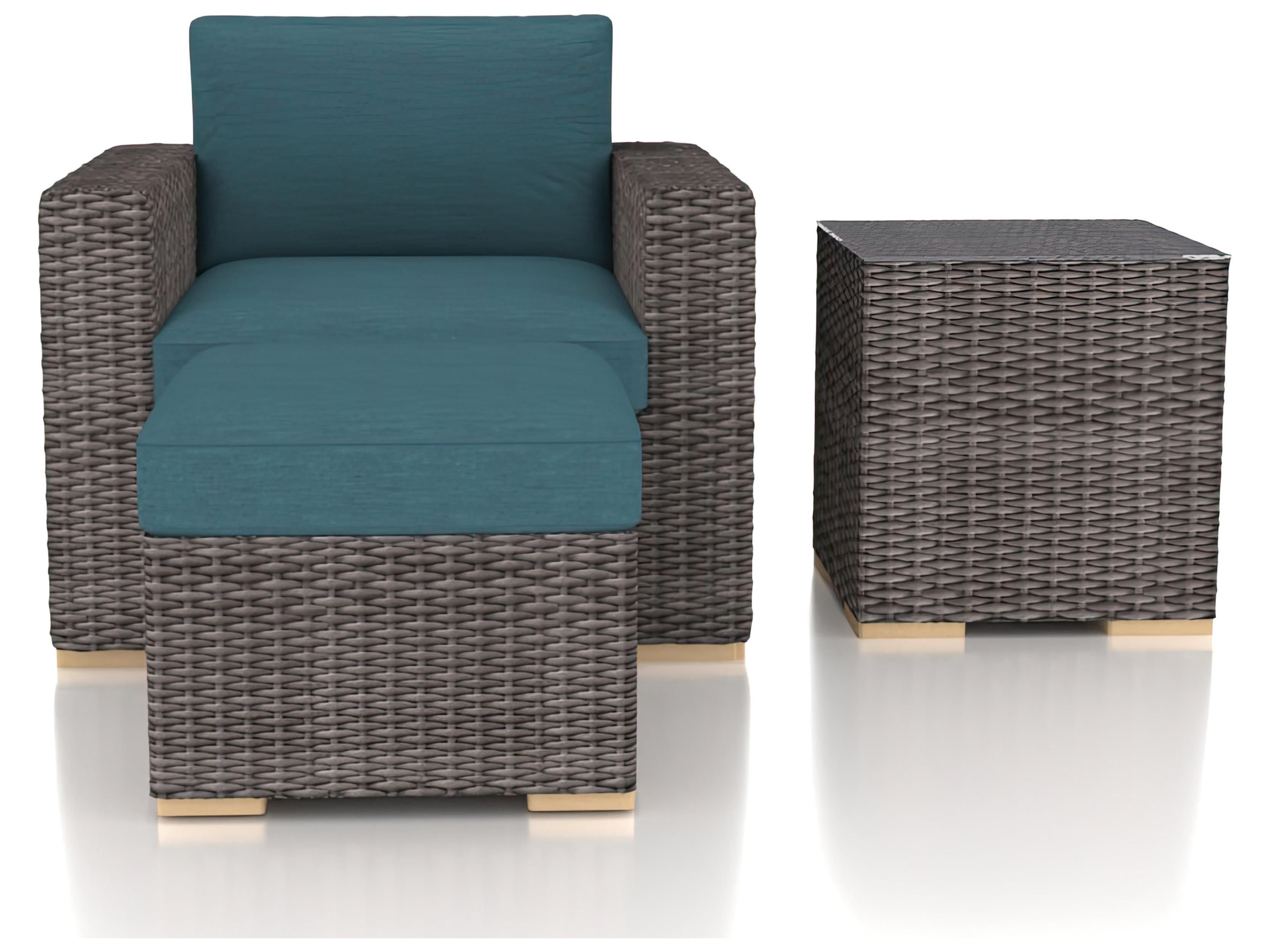 Harmonia Living Viento HDPE Wicker Driftwood 3 Piece Patio Lounge Set