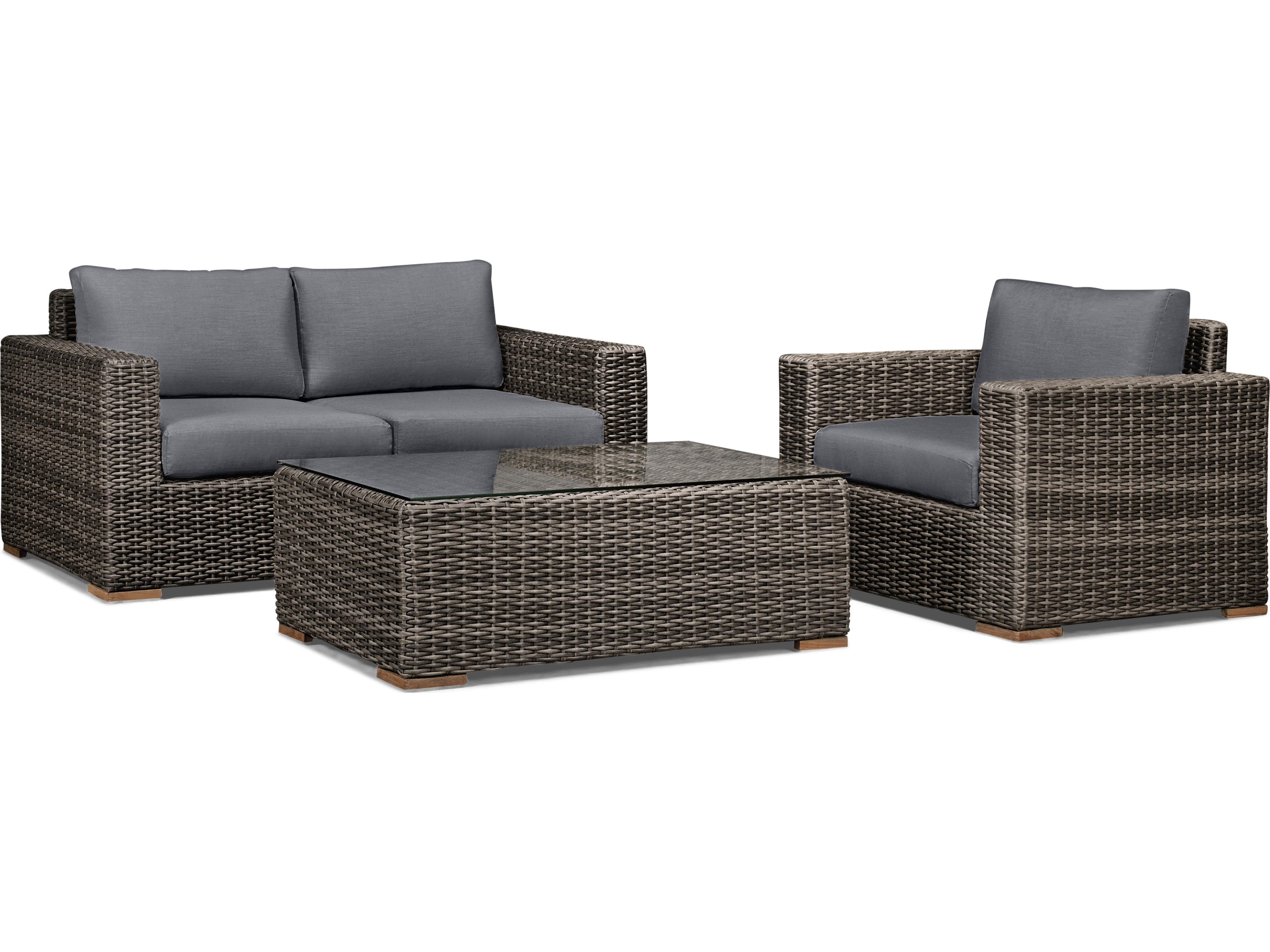 Harmonia Living Viento HDPE Wicker Driftwood 3 Piece Loveseat Outdoor Patio Lounge Set
