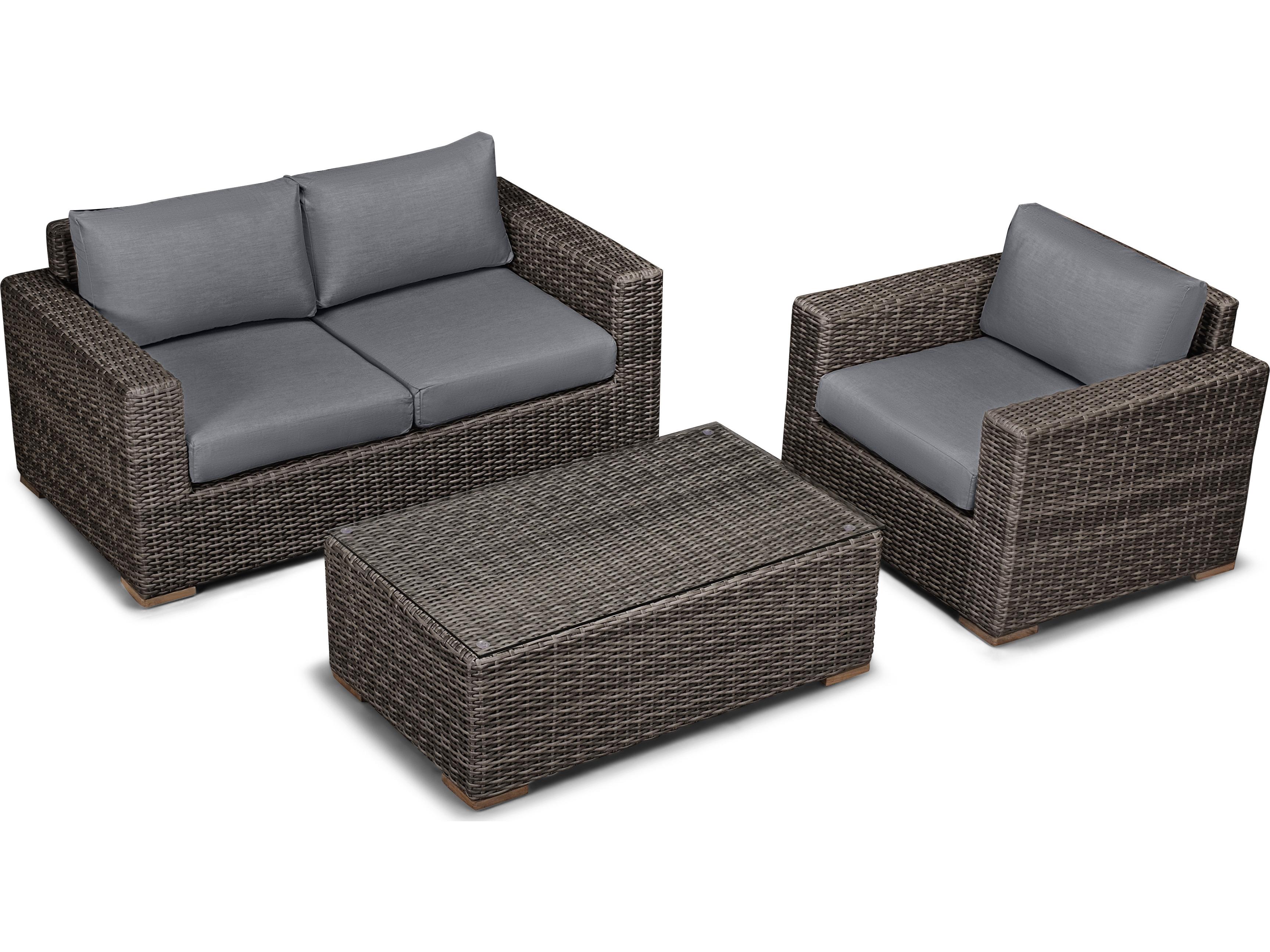 Harmonia Living Viento HDPE Wicker Driftwood 3 Piece Loveseat Outdoor Patio Lounge Set