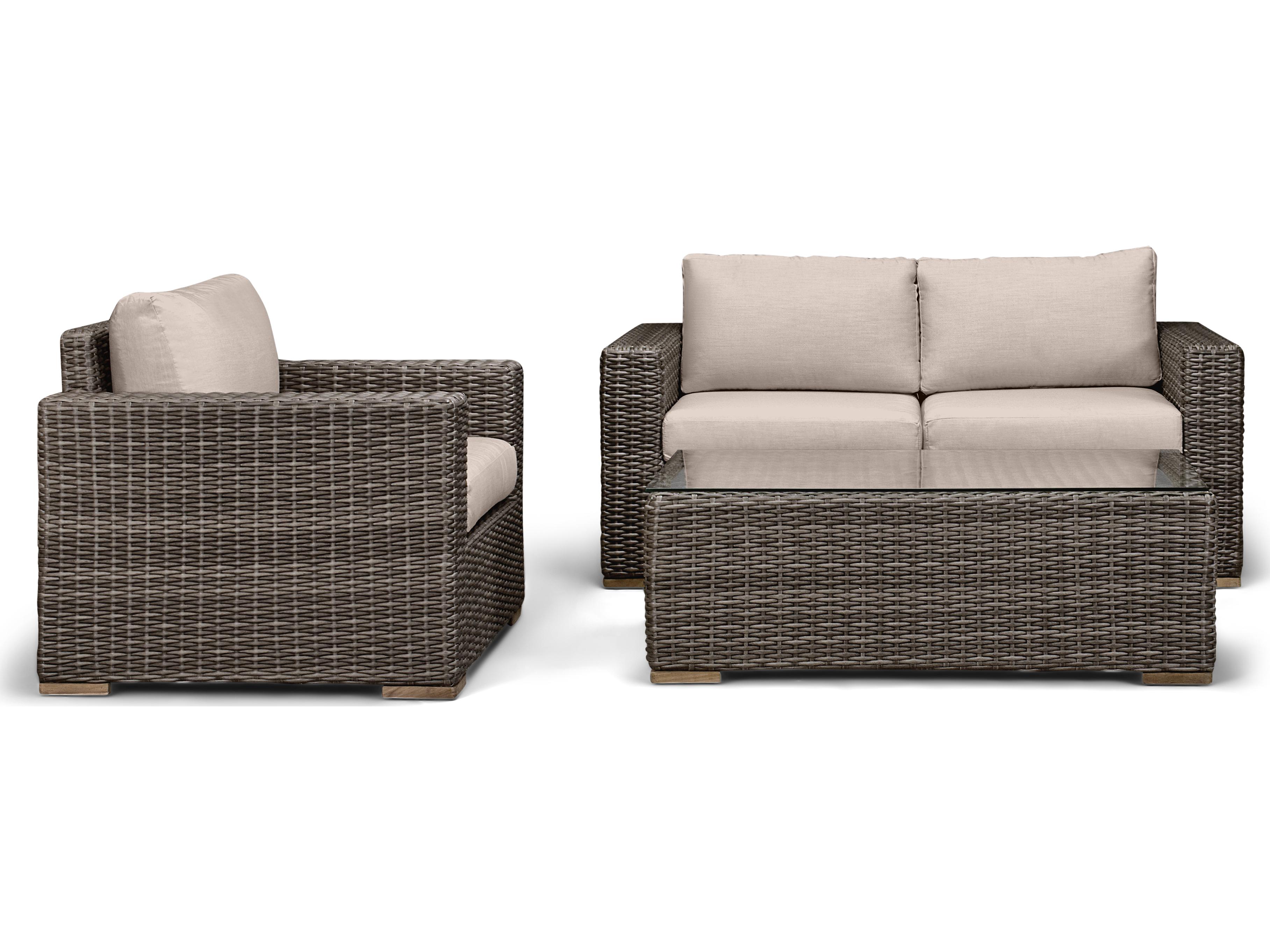 Harmonia Living Viento HDPE Wicker Driftwood 3 Piece Loveseat Outdoor Patio Lounge Set