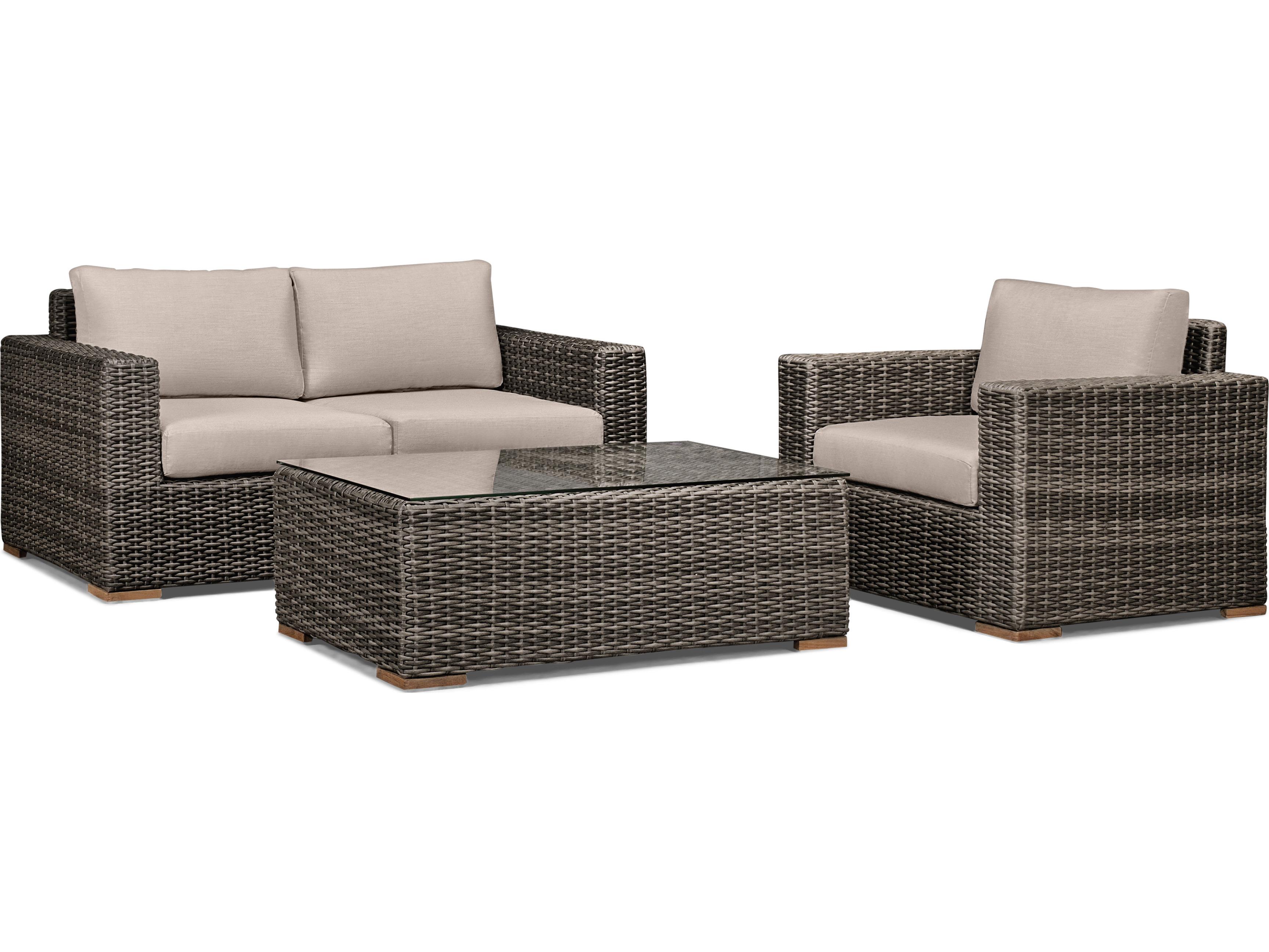 Harmonia Living Viento HDPE Wicker Driftwood 3 Piece Loveseat Outdoor Patio Lounge Set