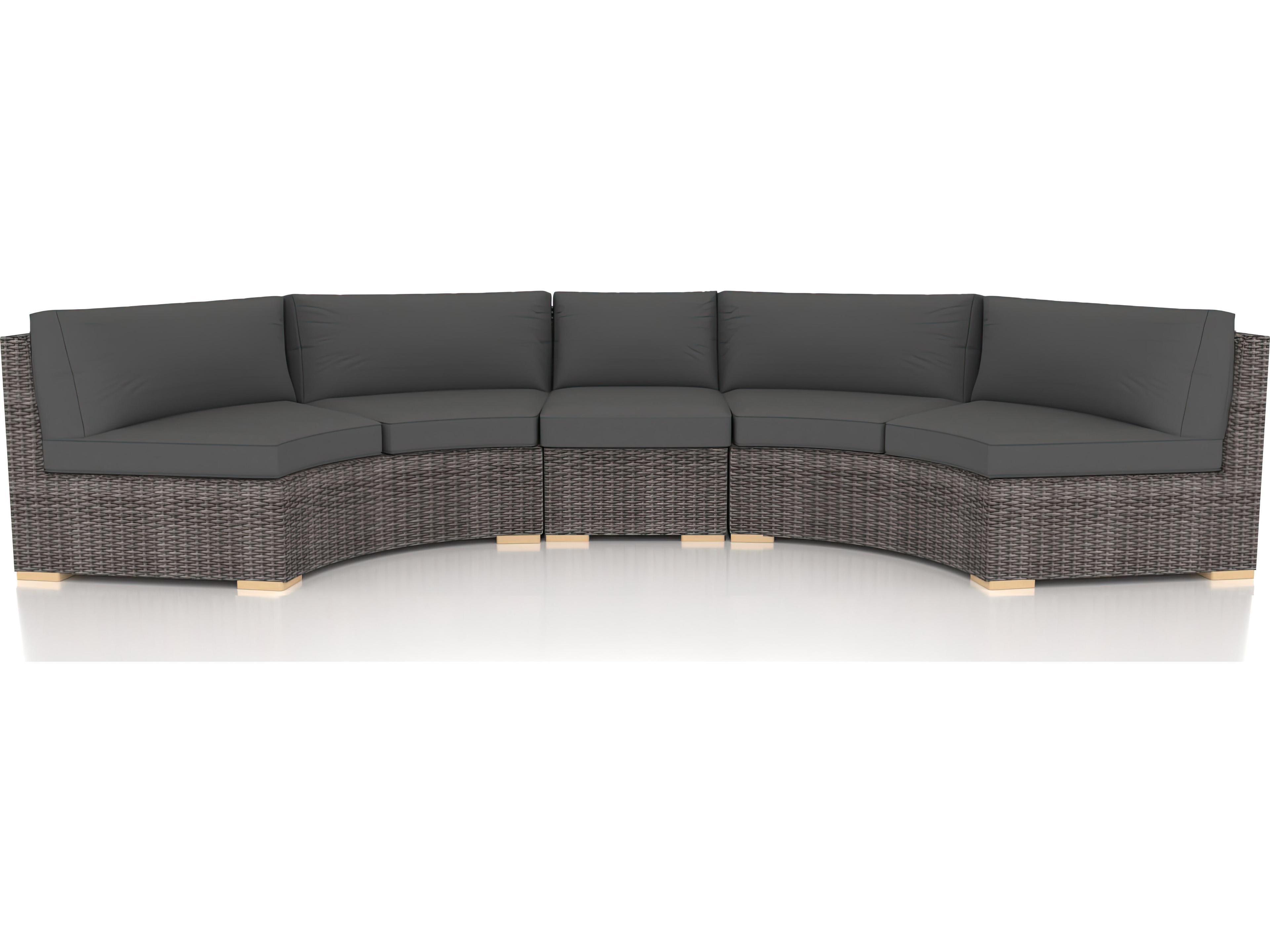 Harmonia Living Viento HDPE Wicker Driftwood 3 Piece Extended Curve Sectional Patio Lounge Set