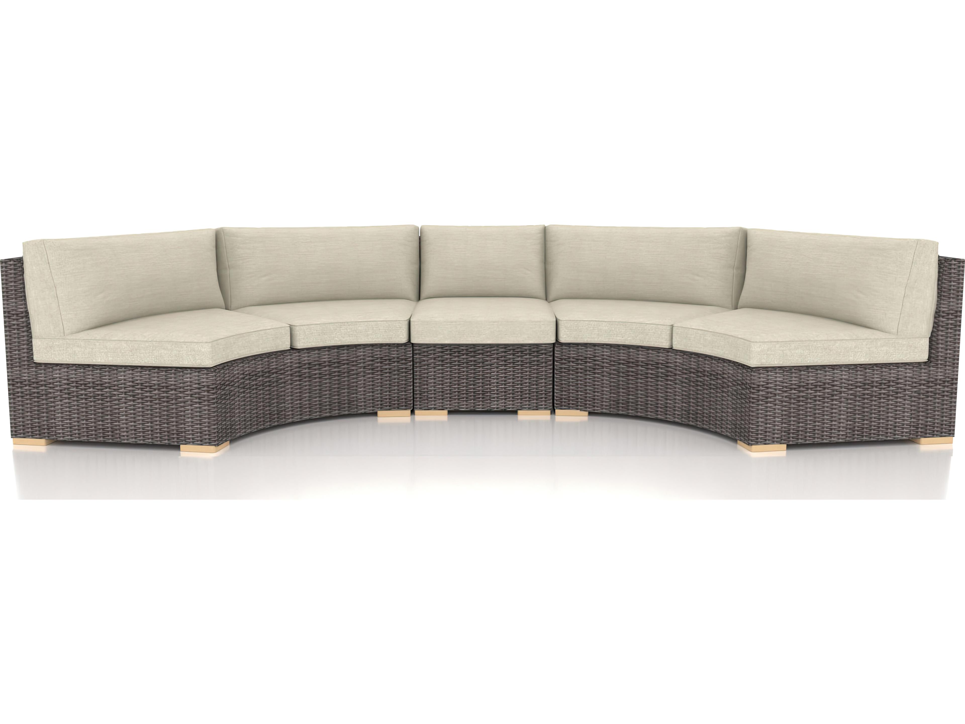 Harmonia Living Viento HDPE Wicker Driftwood 3 Piece Extended Curve Sectional Patio Lounge Set