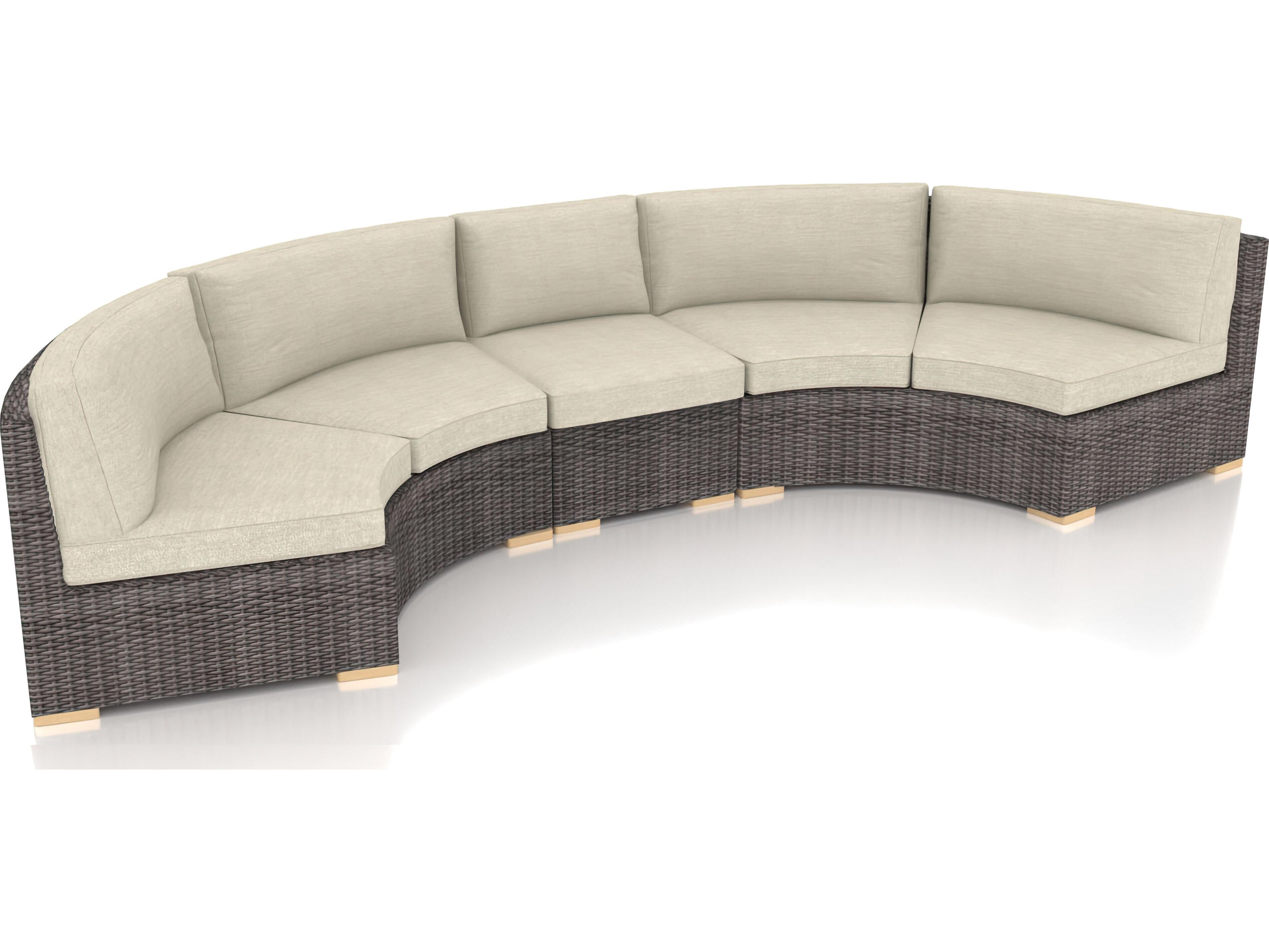 Harmonia Living Viento HDPE Wicker Driftwood 3 Piece Extended Curve Sectional Patio Lounge Set