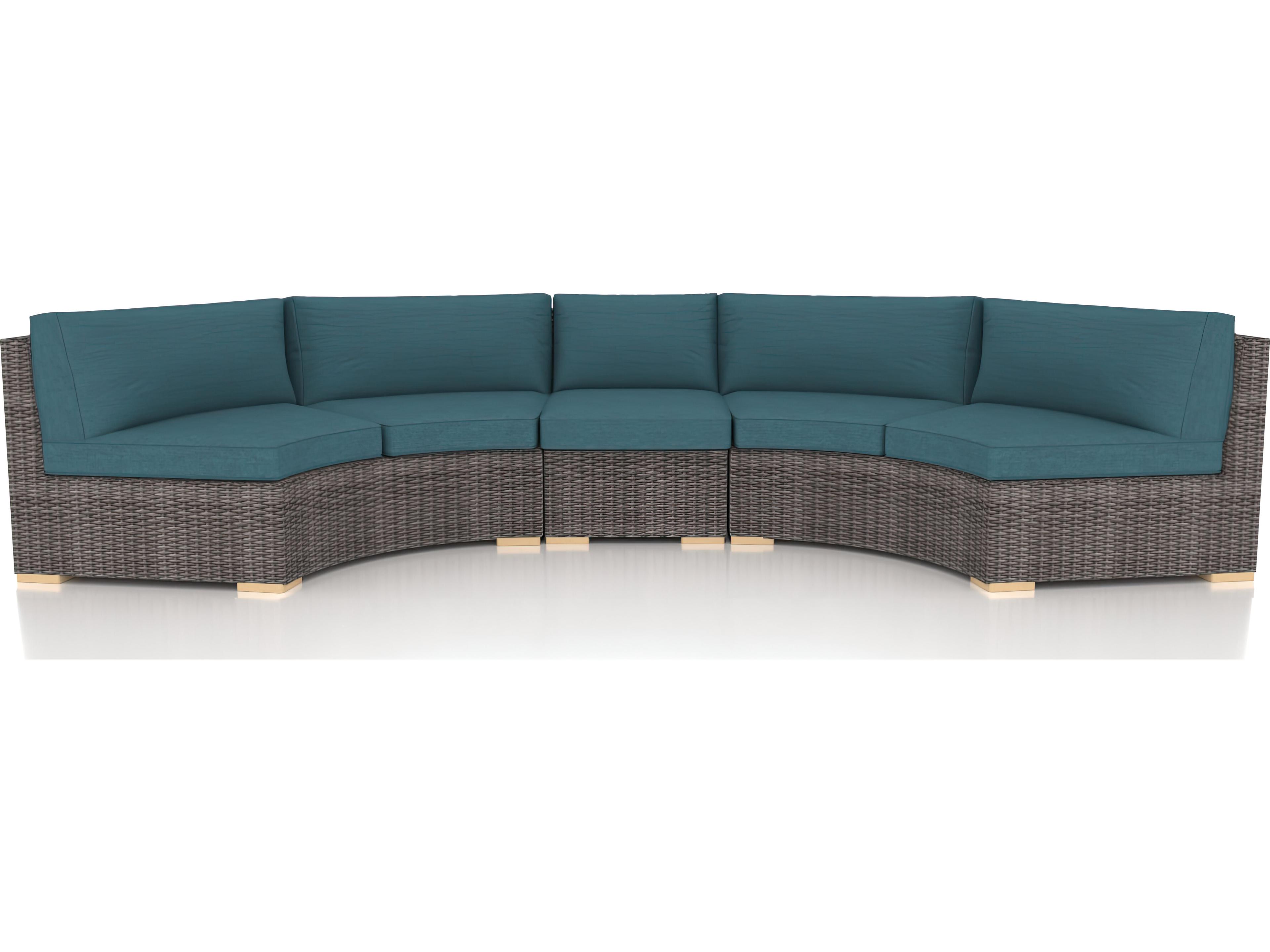 Harmonia Living Viento HDPE Wicker Driftwood 3 Piece Extended Curve Sectional Patio Lounge Set