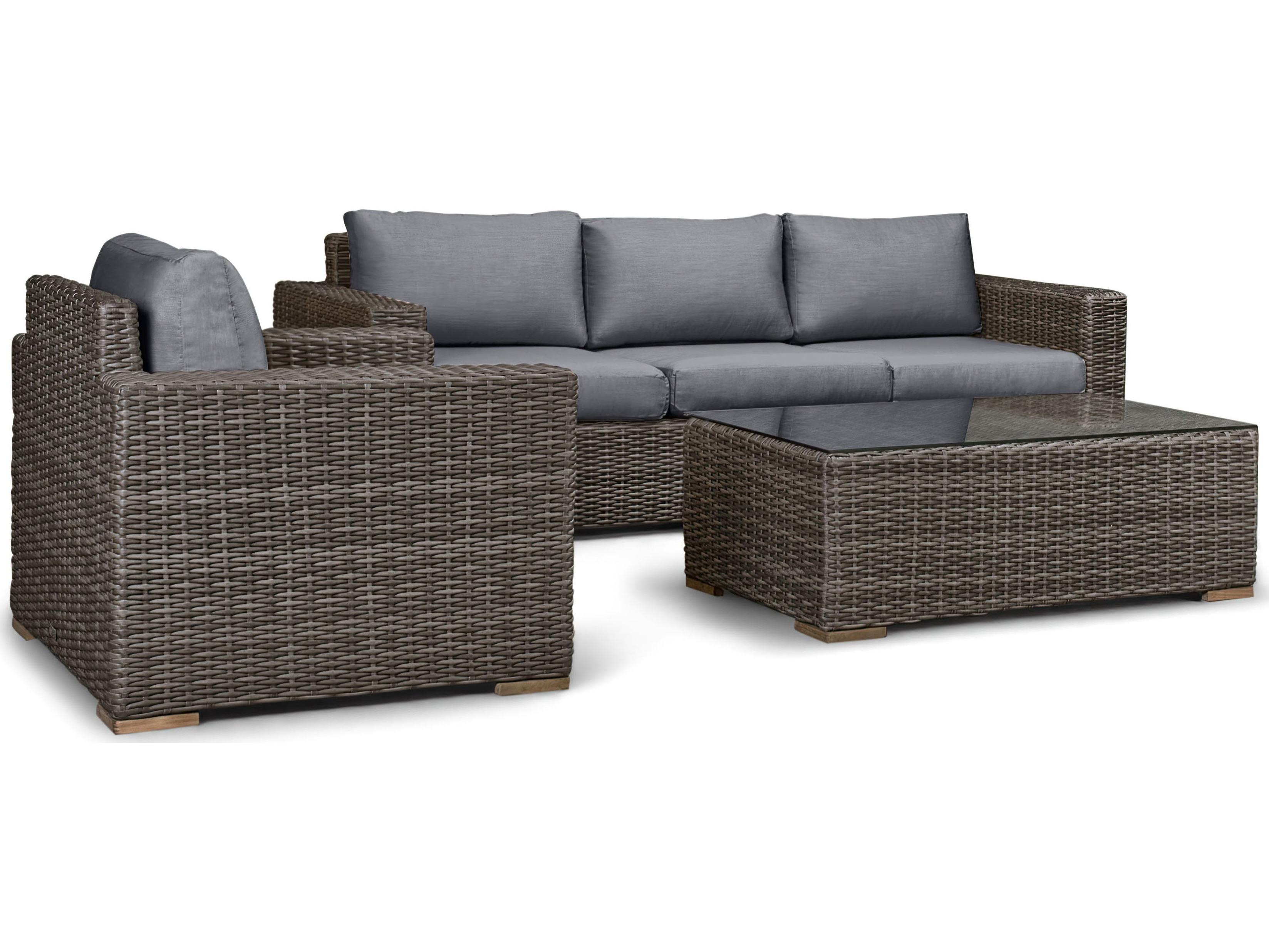 Harmonia Living Viento HDPE Wicker Driftwood 3 Piece Sofa Outdoor Lounge Set