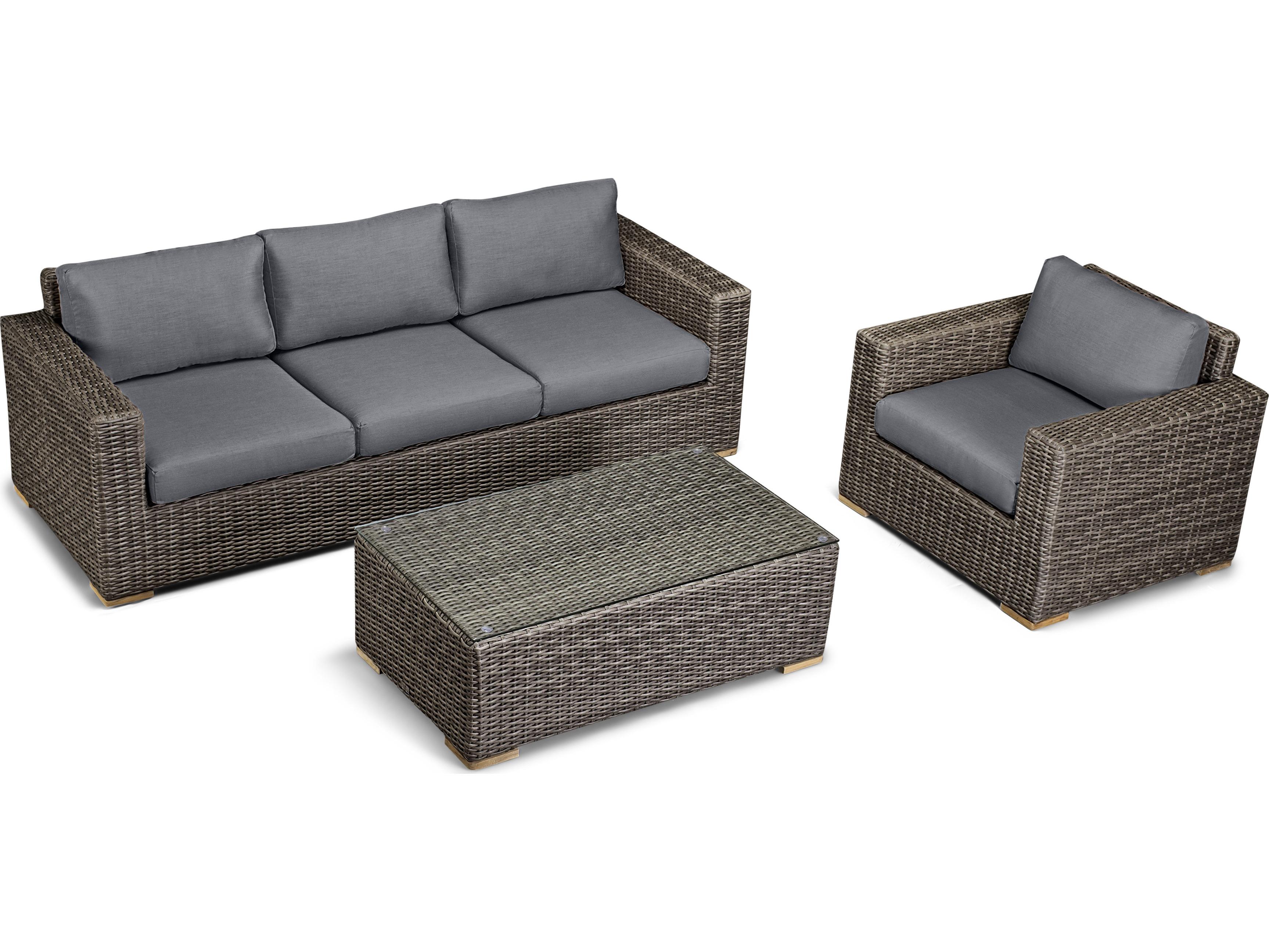 Harmonia Living Viento HDPE Wicker Driftwood 3 Piece Sofa Outdoor Lounge Set