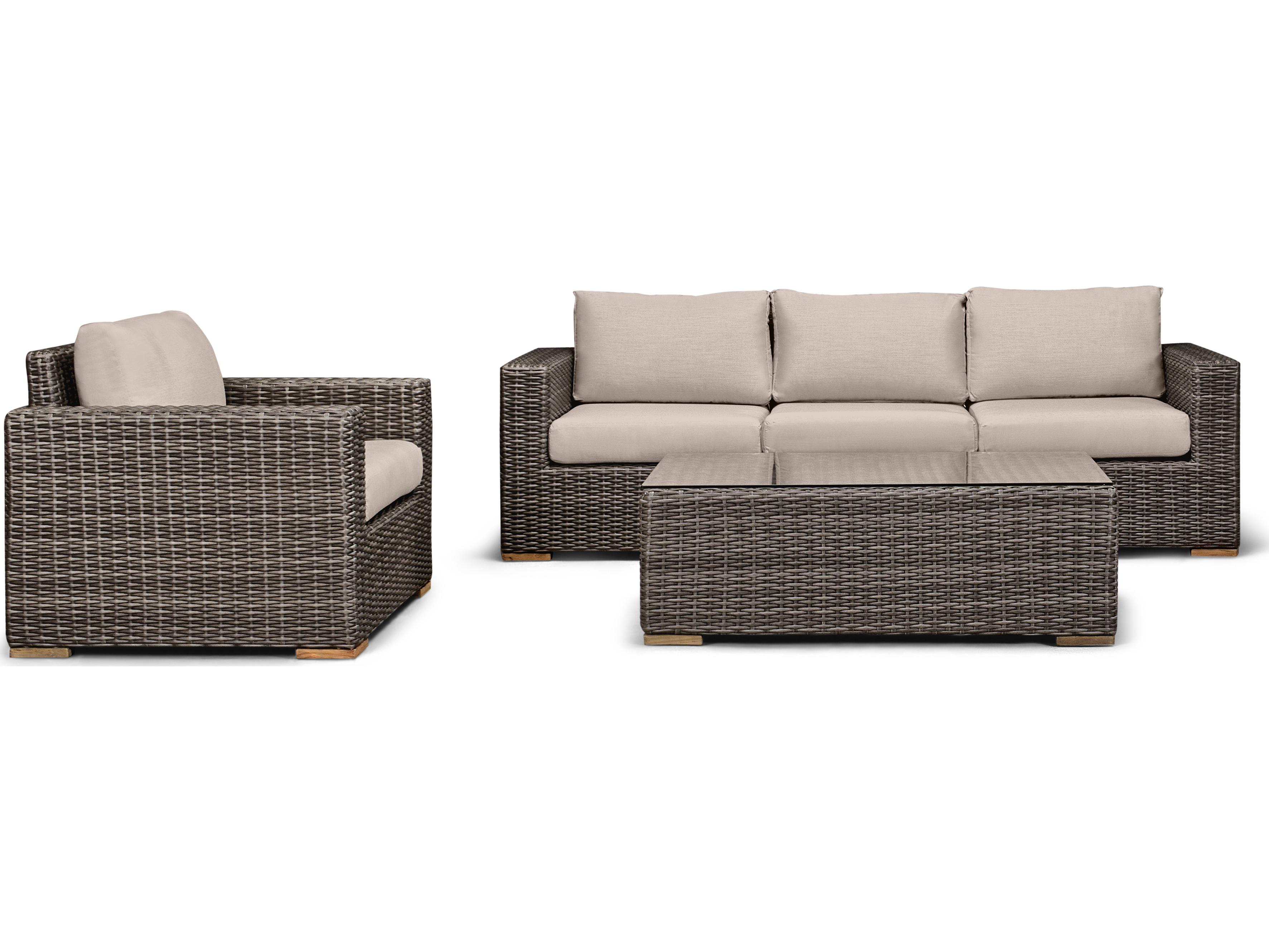 Harmonia Living Viento HDPE Wicker Driftwood 3 Piece Sofa Outdoor Lounge Set