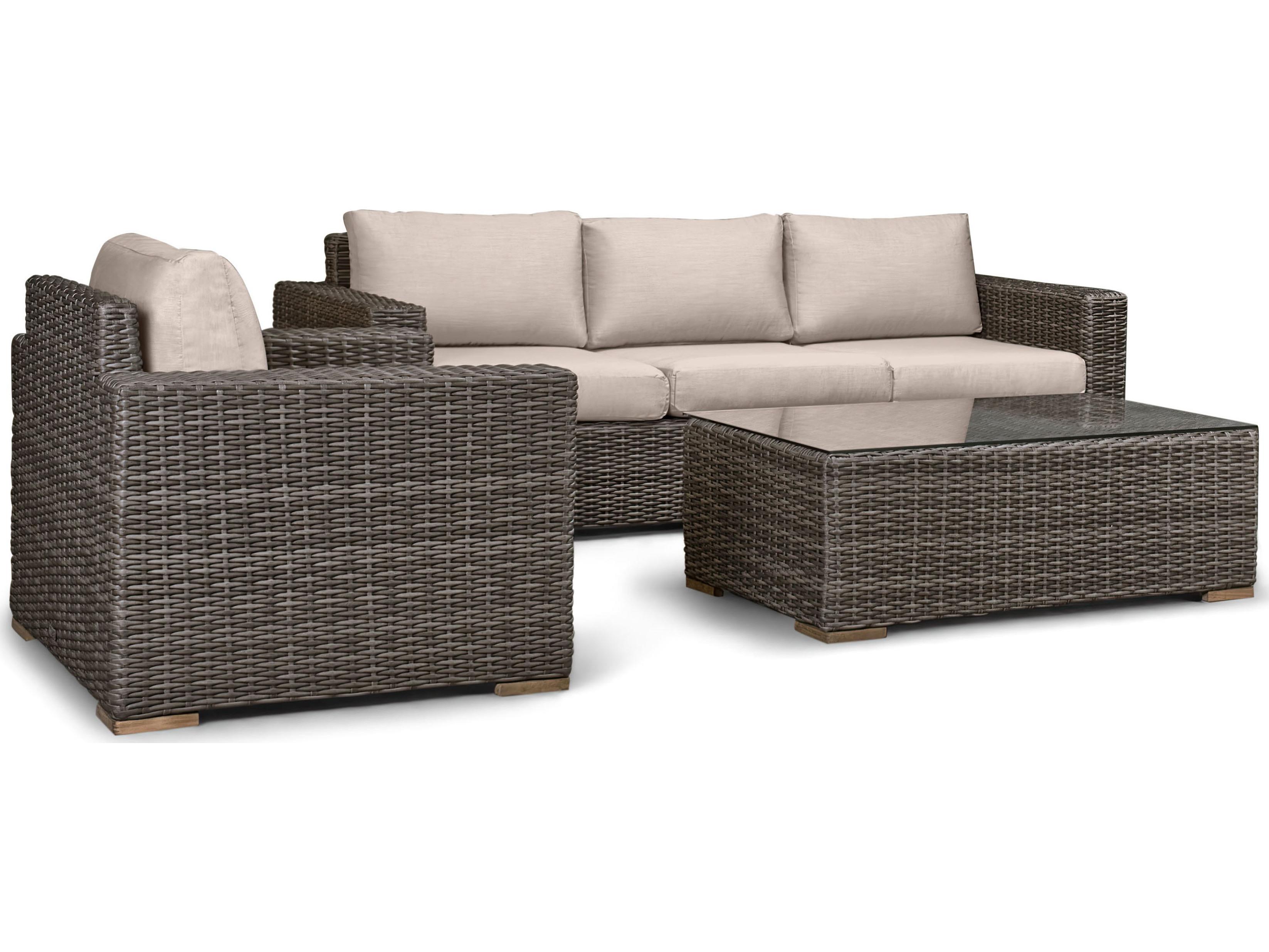 Harmonia Living Viento HDPE Wicker Driftwood 3 Piece Sofa Outdoor Lounge Set
