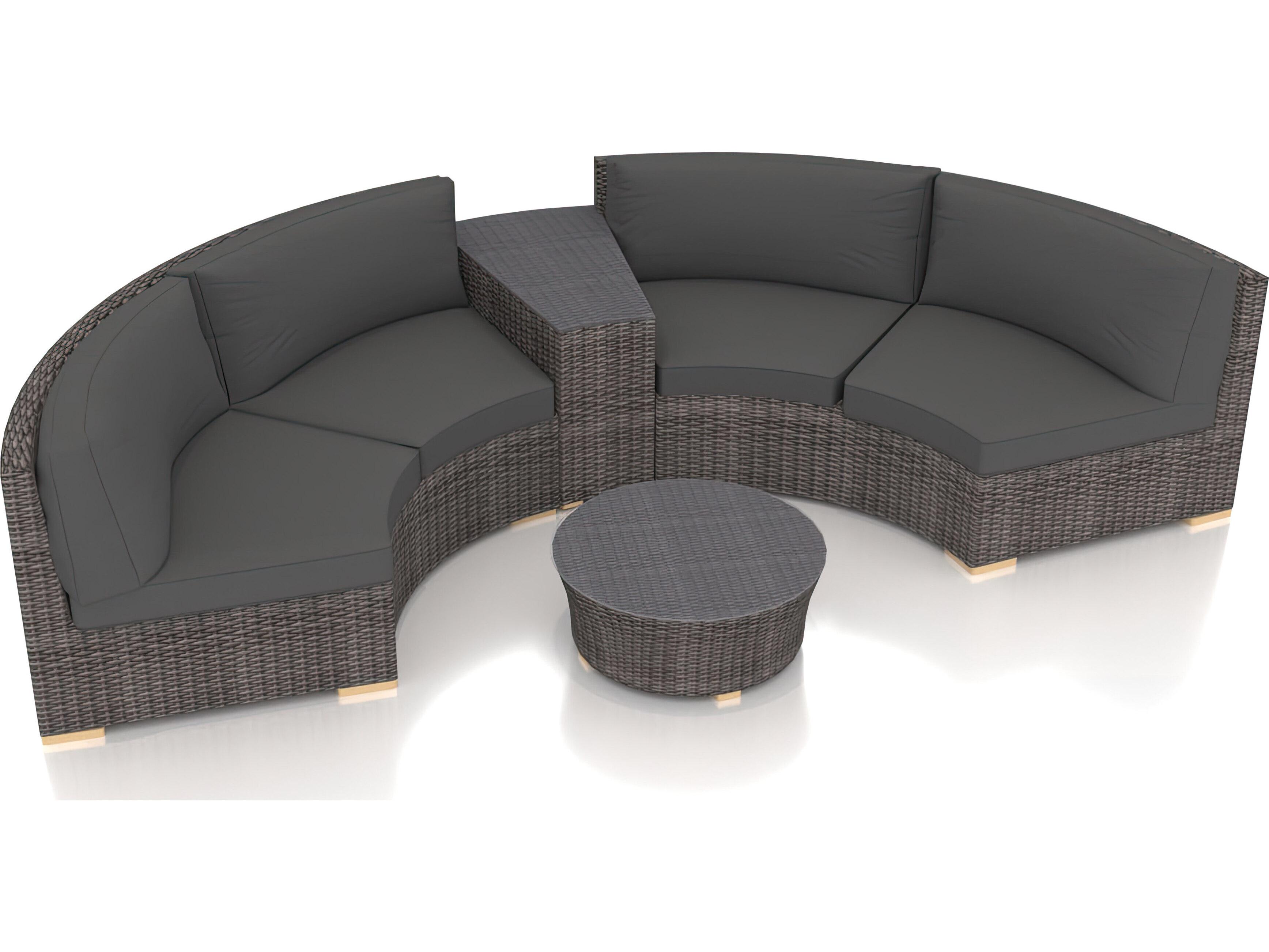 Harmonia Living Viento HDPE Wicker Driftwood 4 Piece Curve Sectional Outdoor Patio Lounge Set