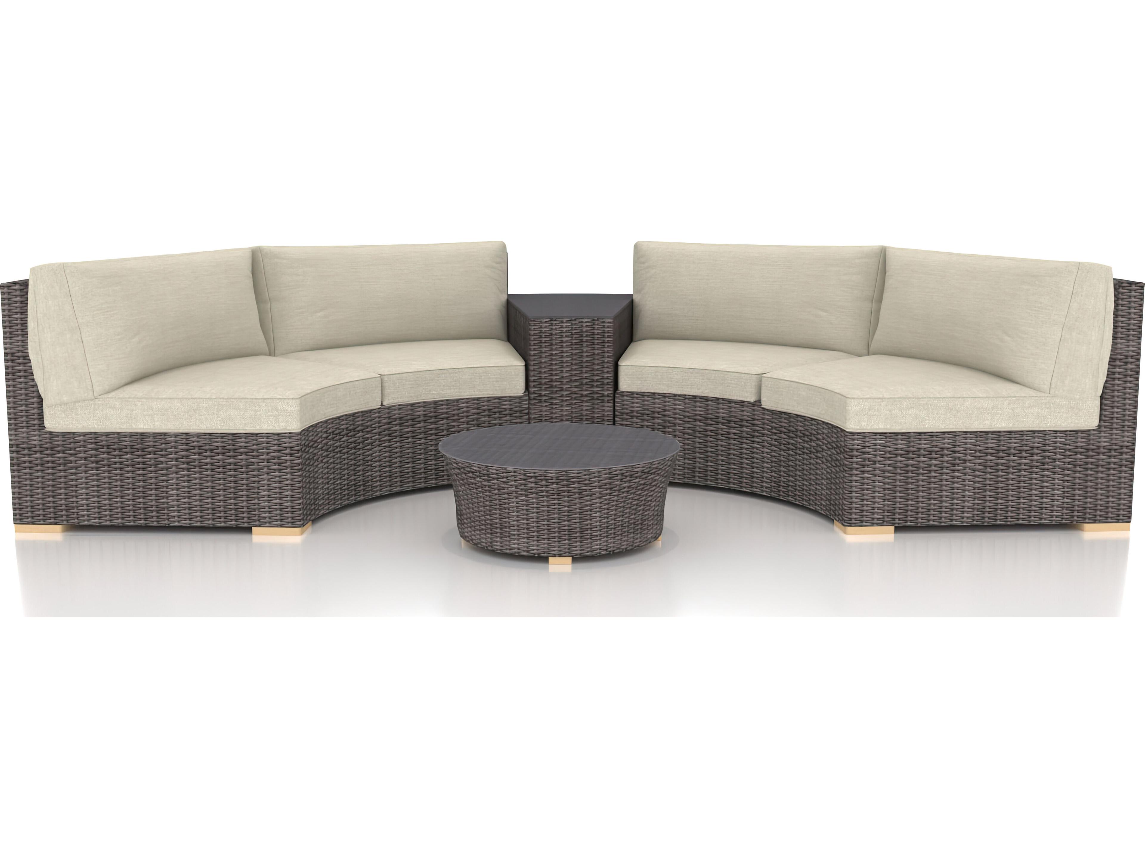 Harmonia Living Viento HDPE Wicker Driftwood 4 Piece Curve Sectional Outdoor Patio Lounge Set