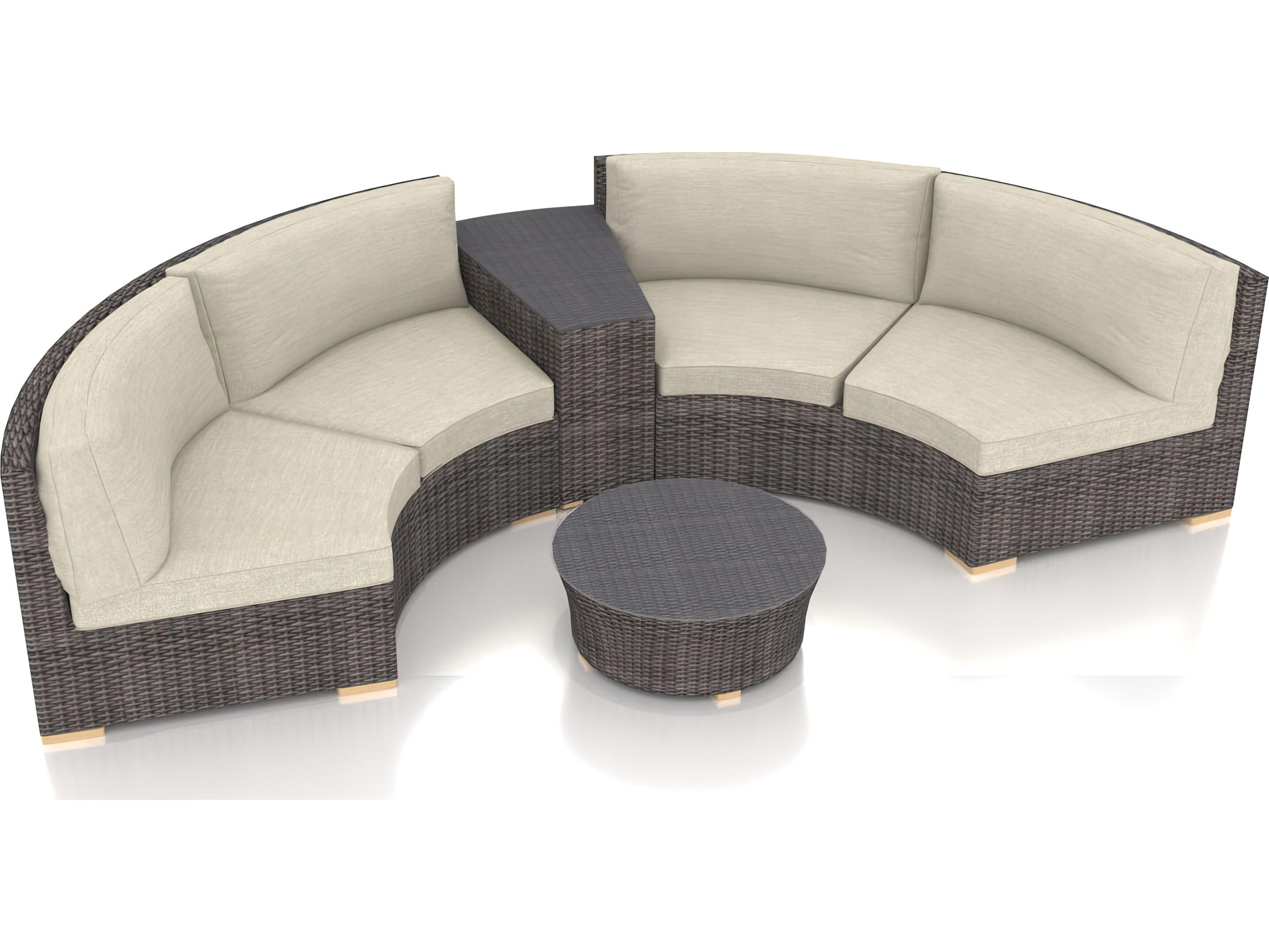 Harmonia Living Viento HDPE Wicker Driftwood 4 Piece Curve Sectional Outdoor Patio Lounge Set