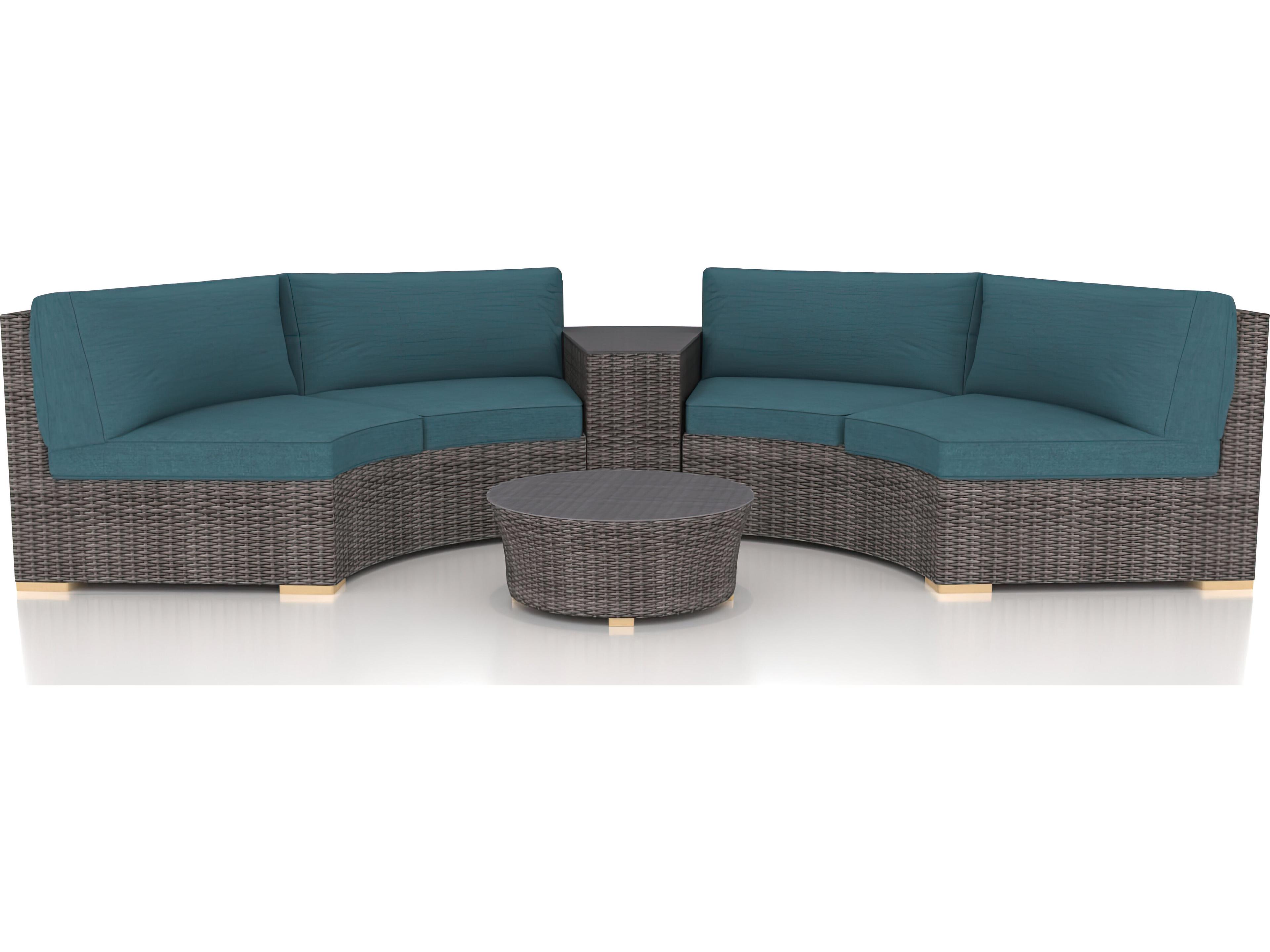 Harmonia Living Viento HDPE Wicker Driftwood 4 Piece Curve Sectional Outdoor Patio Lounge Set