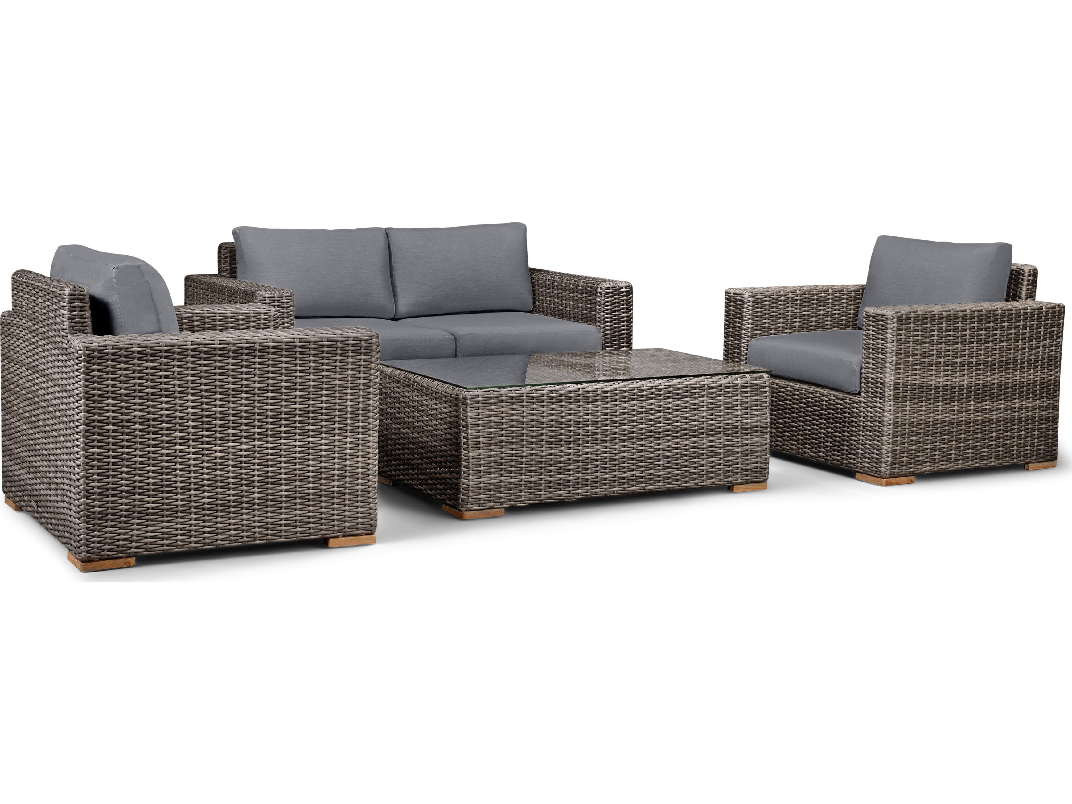 Harmonia Living Viento HDPE Wicker Driftwood 4 Piece Loveseat Patio Lounge Set