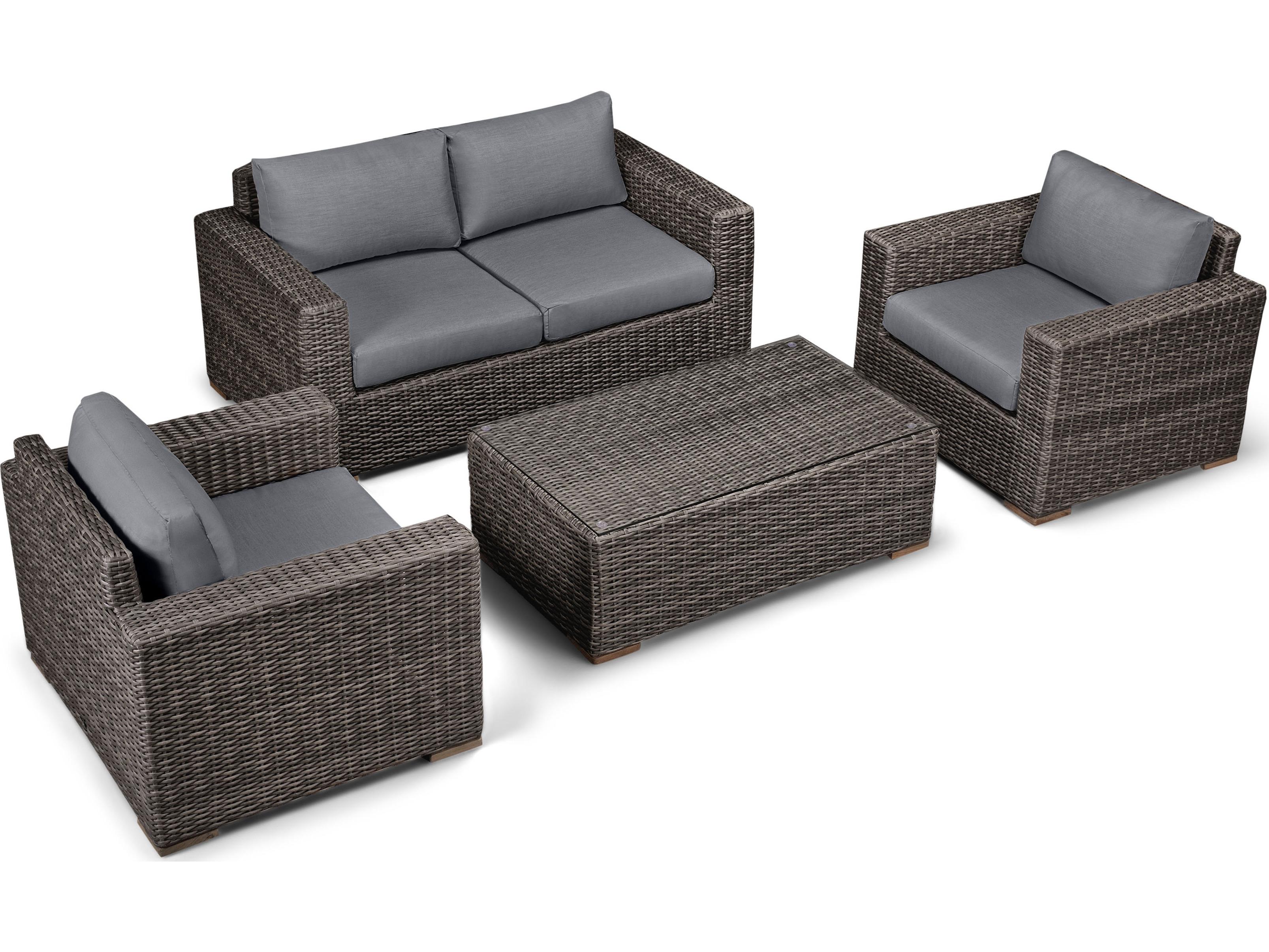 Harmonia Living Viento HDPE Wicker Driftwood 4 Piece Loveseat Patio Lounge Set