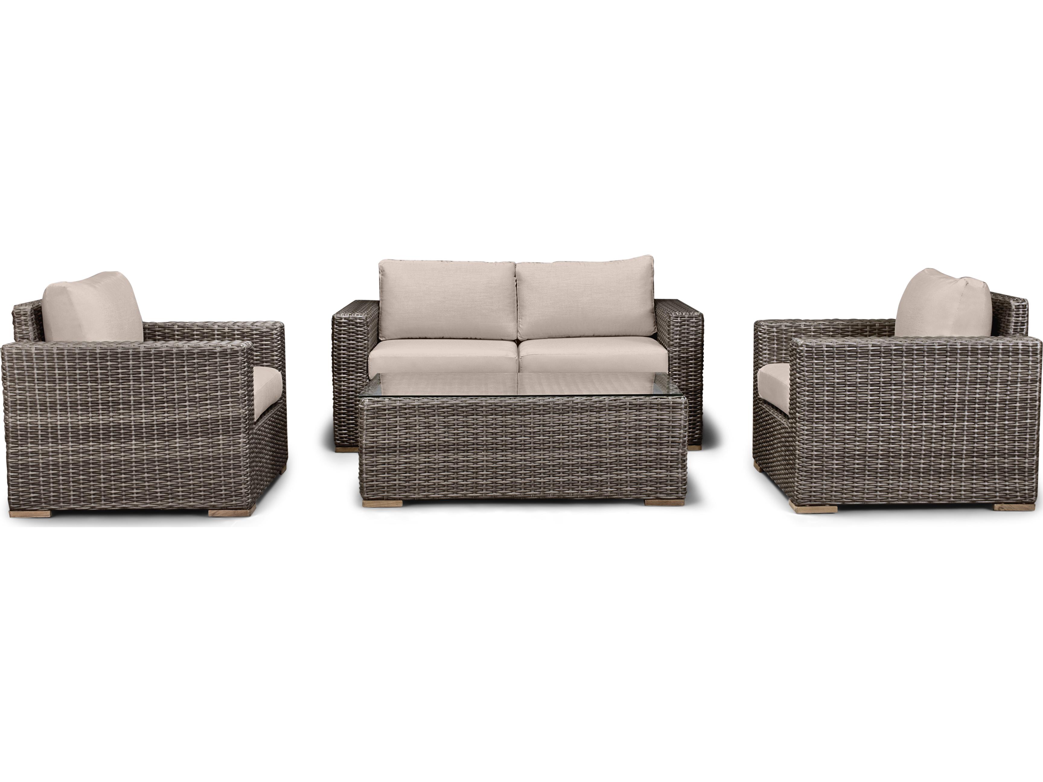 Harmonia Living Viento HDPE Wicker Driftwood 4 Piece Loveseat Patio Lounge Set