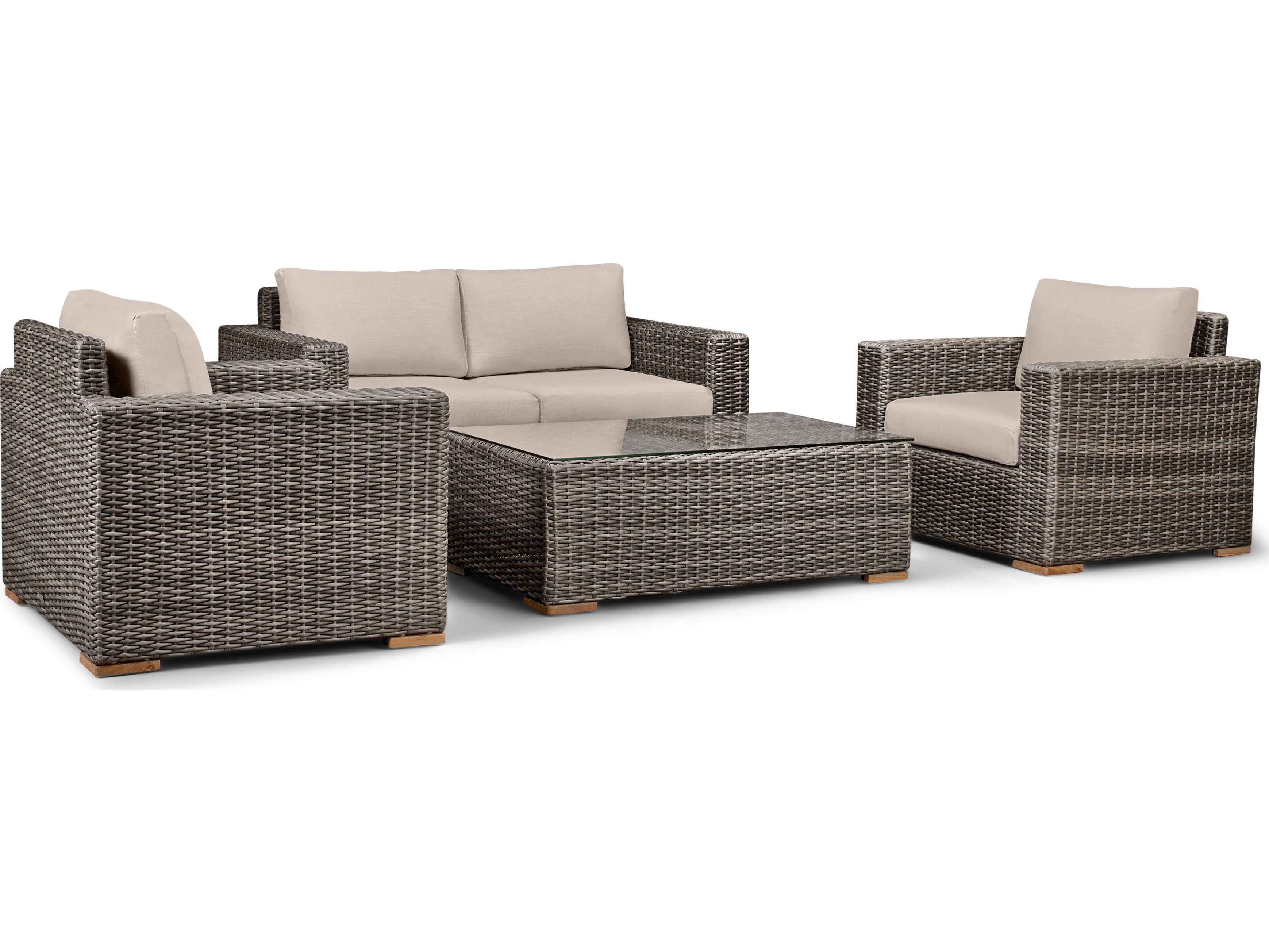 Harmonia Living Viento HDPE Wicker Driftwood 4 Piece Loveseat Patio Lounge Set