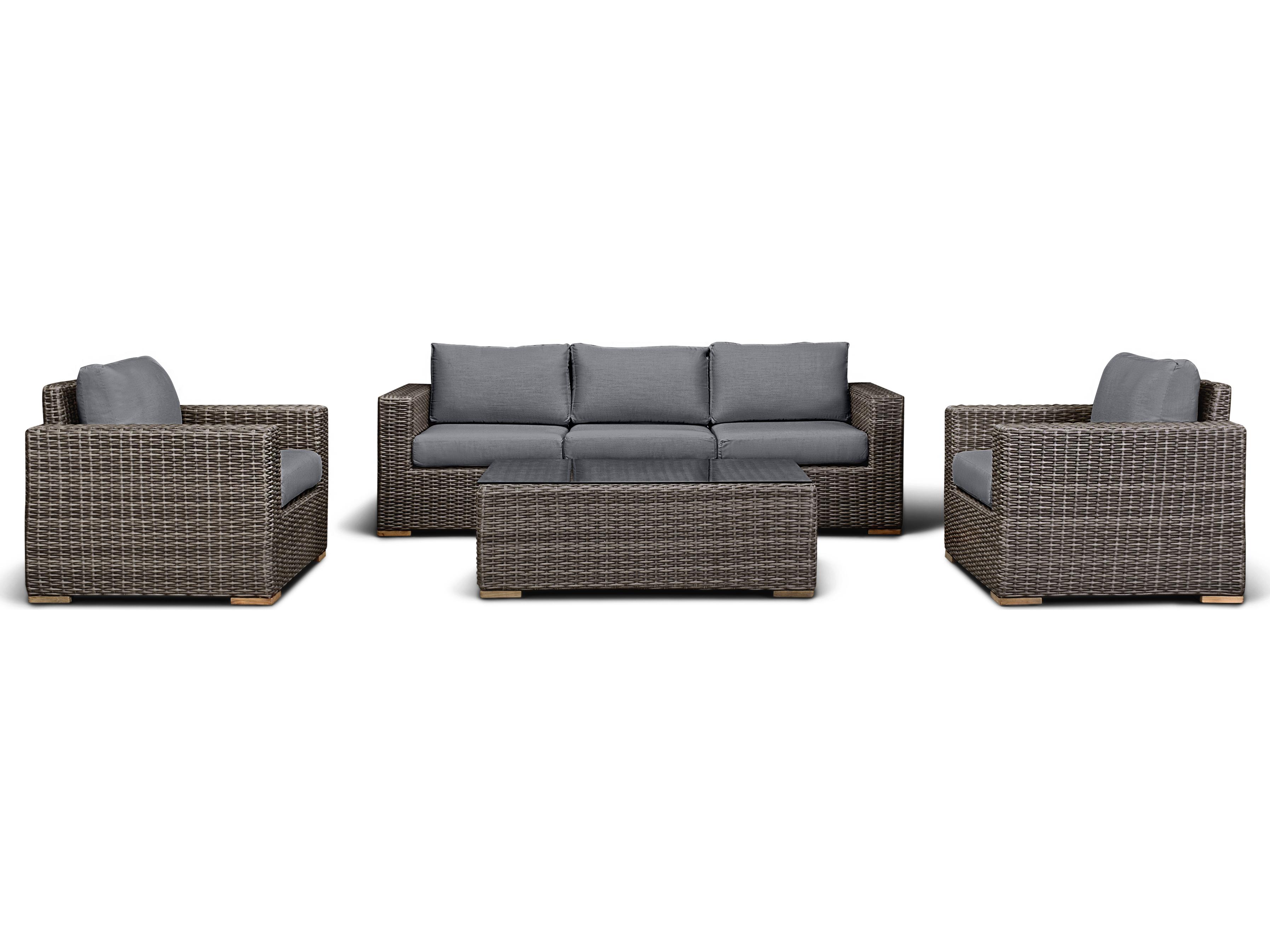 Harmonia Living Viento HDPE Wicker Driftwood 4 Piece Sofa Outdoor Lounge Set