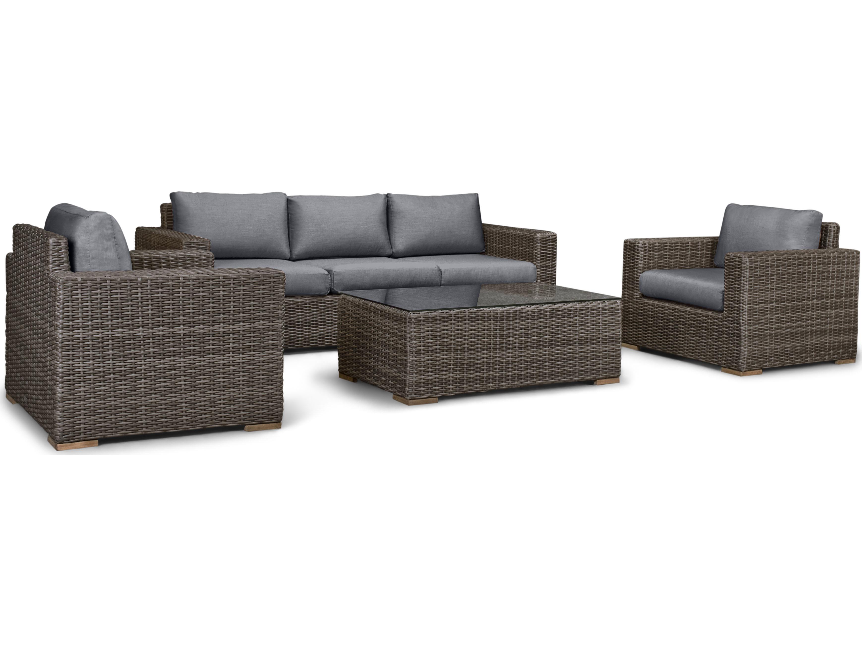 Harmonia Living Viento HDPE Wicker Driftwood 4 Piece Sofa Outdoor Lounge Set