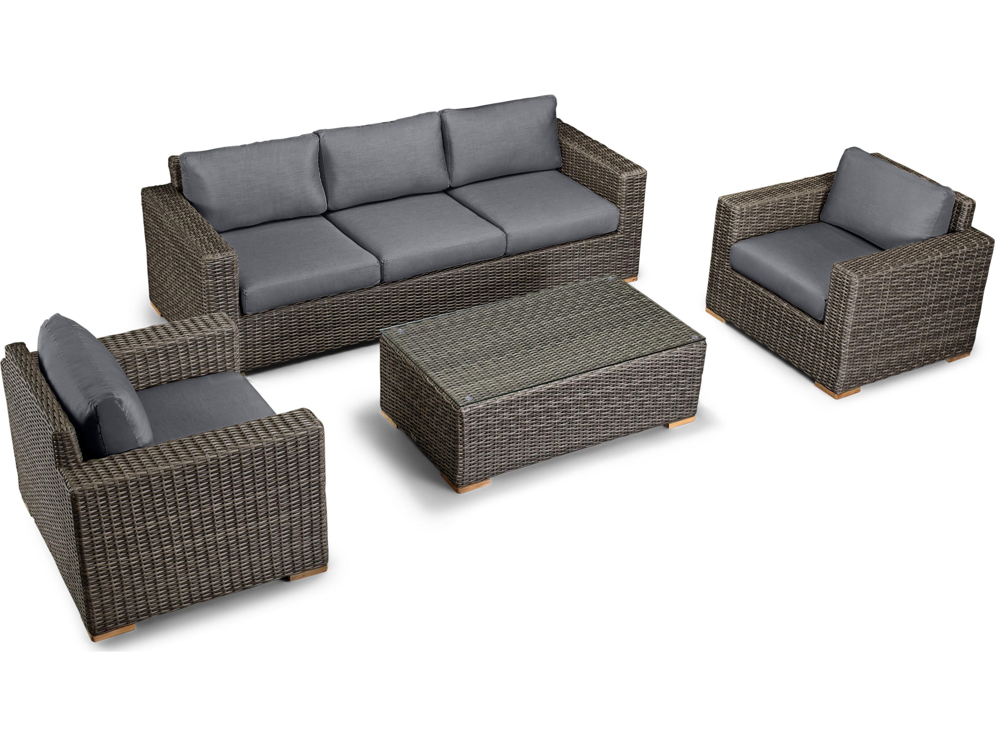 Harmonia Living Viento HDPE Wicker Driftwood 4 Piece Sofa Outdoor Lounge Set