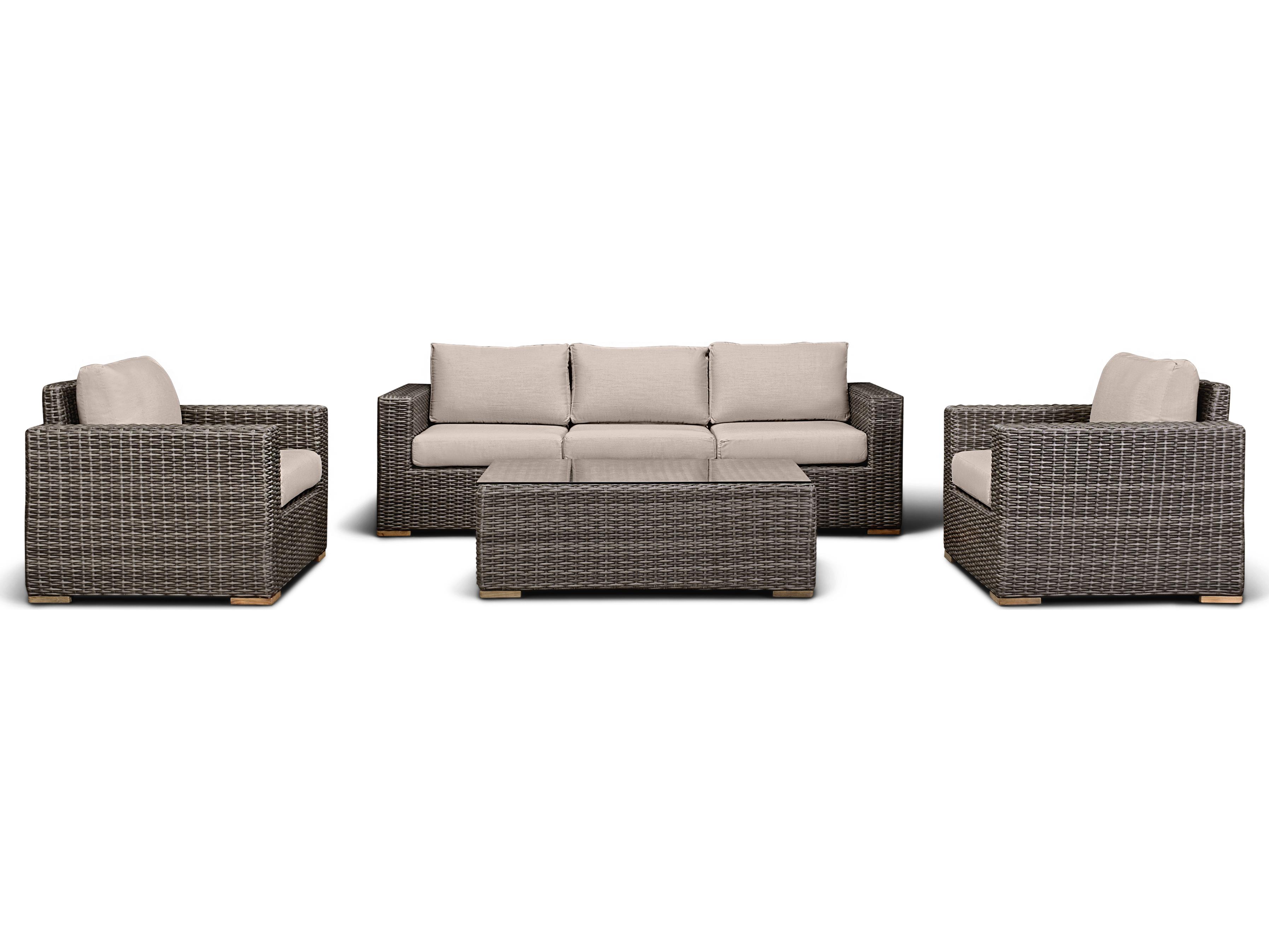 Harmonia Living Viento HDPE Wicker Driftwood 4 Piece Sofa Outdoor Lounge Set