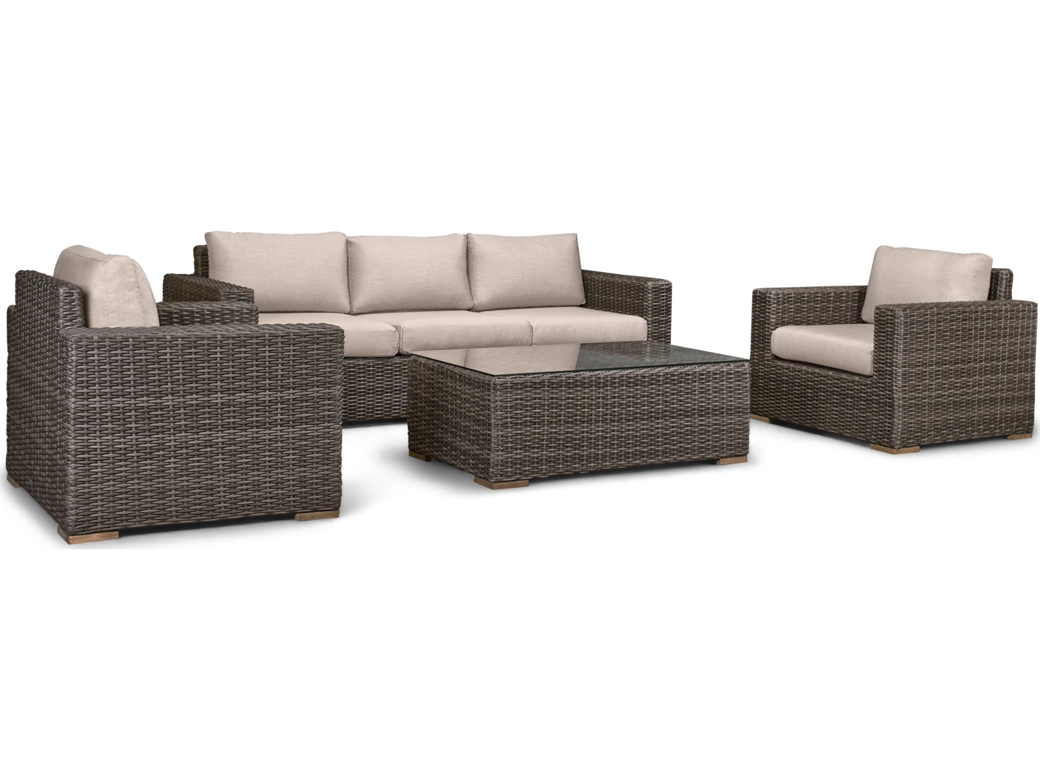 Harmonia Living Viento HDPE Wicker Driftwood 4 Piece Sofa Outdoor Lounge Set