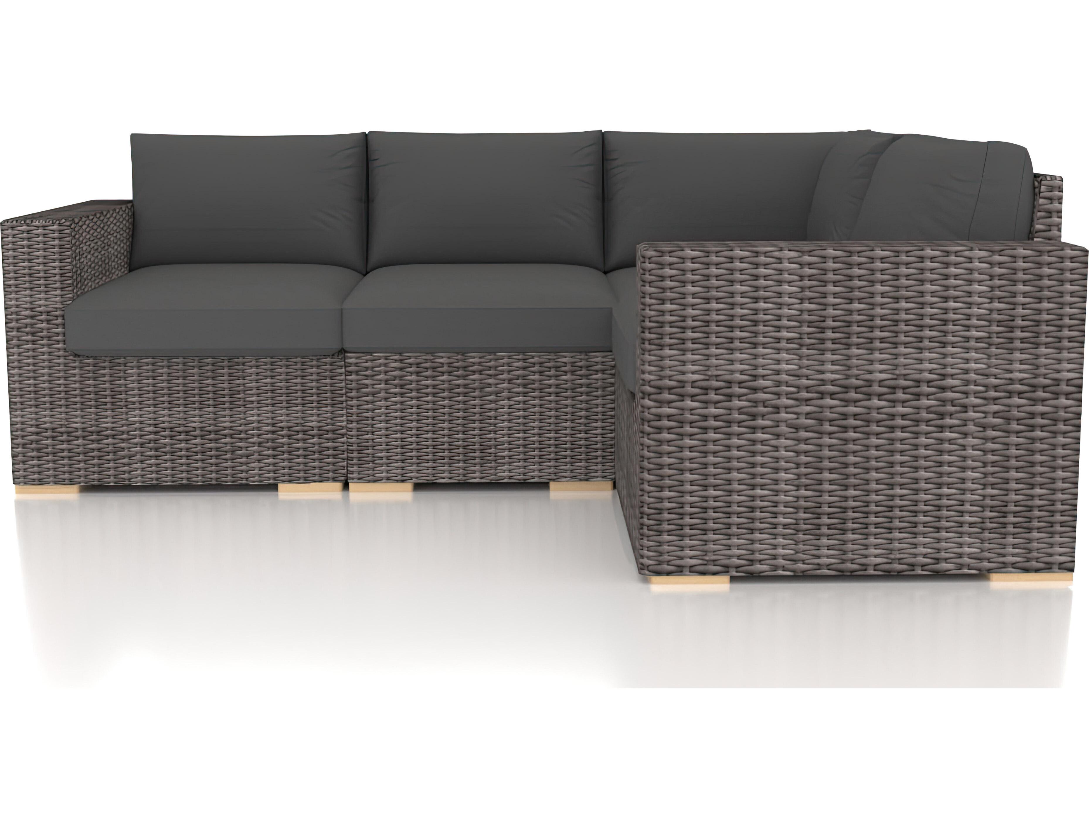 Harmonia Living Viento HDPE Wicker Driftwood 4 Piece Sectional Outdoor Patio Lounge Set