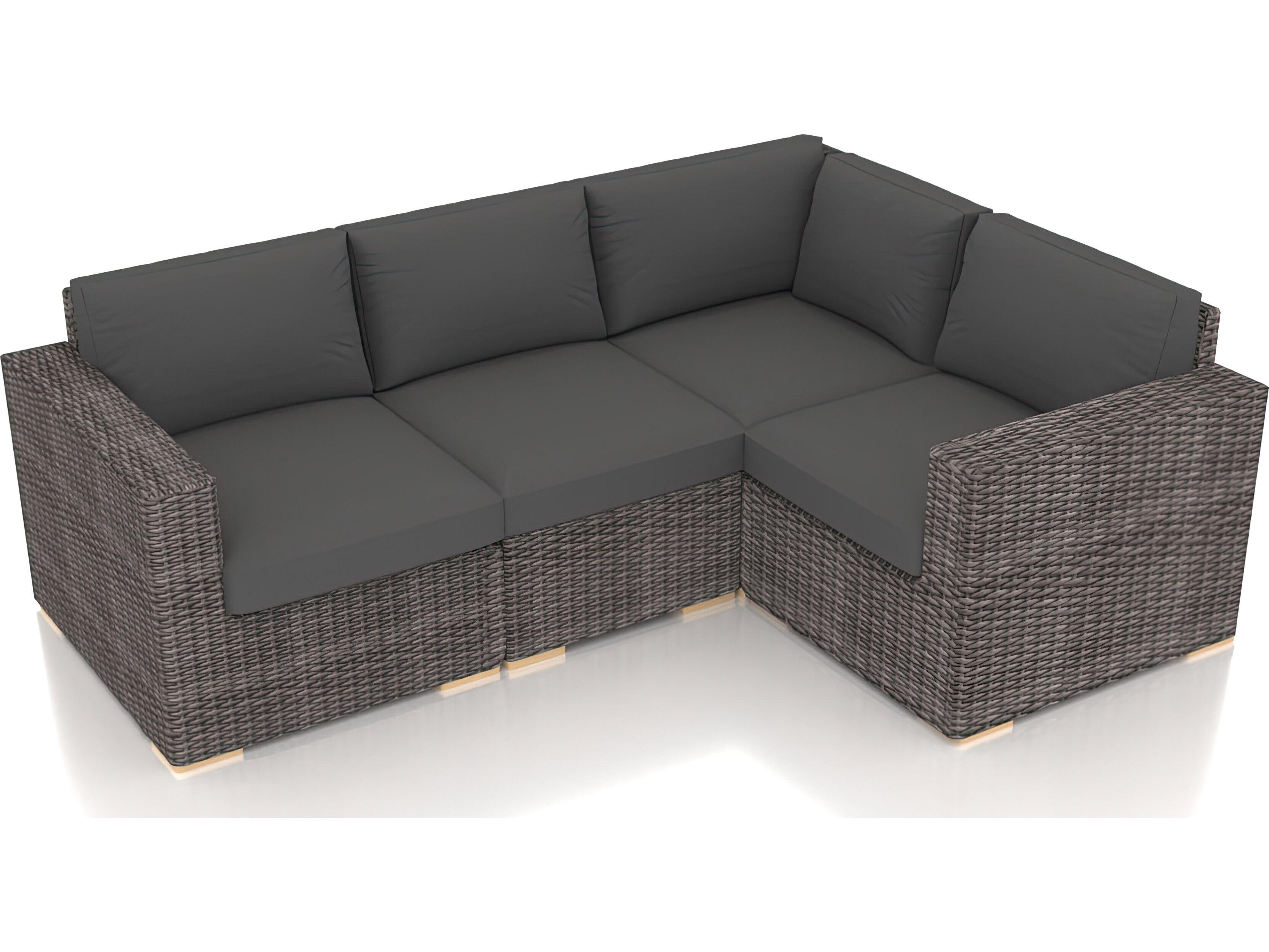 Harmonia Living Viento HDPE Wicker Driftwood 4 Piece Sectional Outdoor Patio Lounge Set
