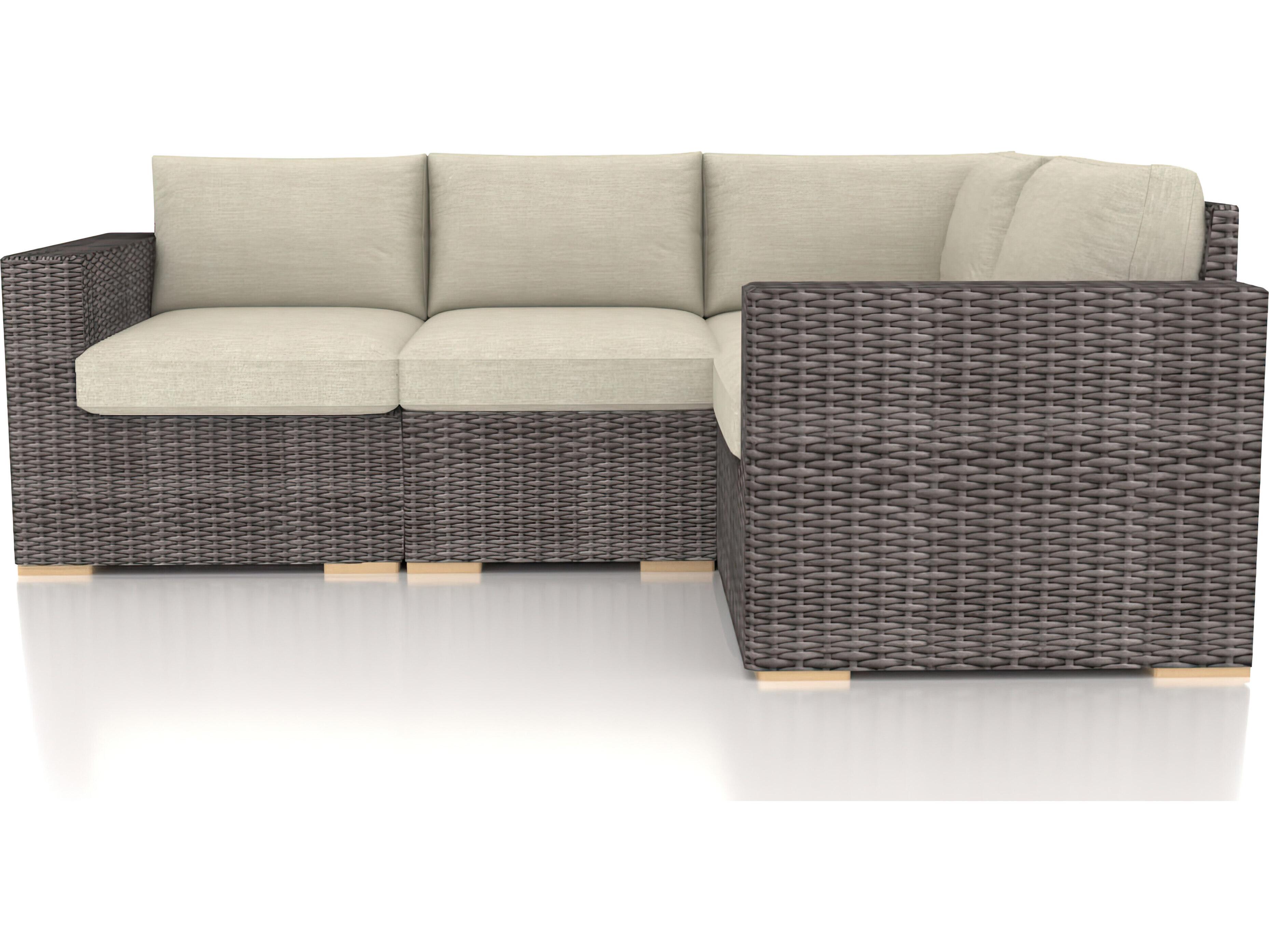 Harmonia Living Viento HDPE Wicker Driftwood 4 Piece Sectional Outdoor Patio Lounge Set