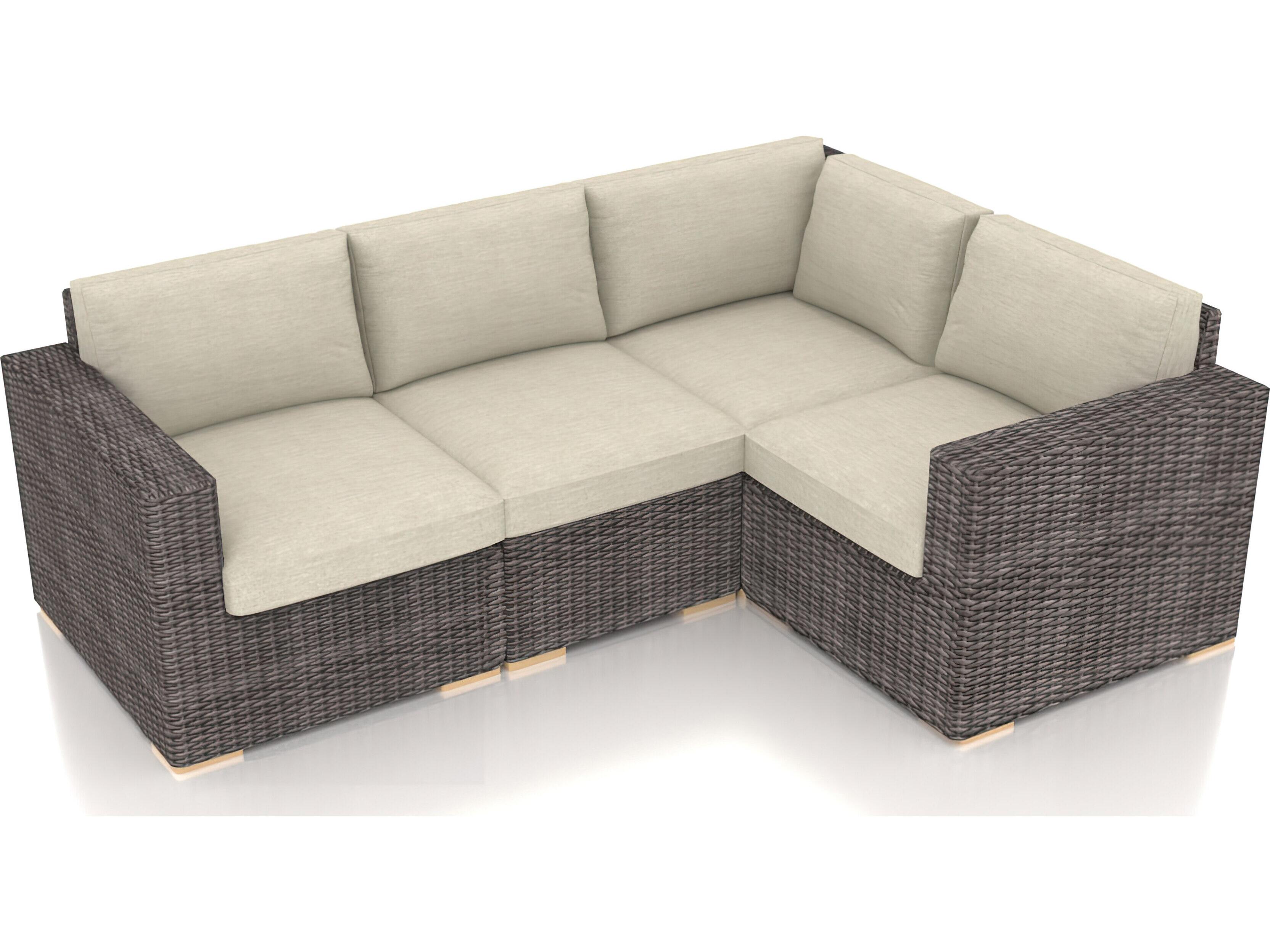Harmonia Living Viento HDPE Wicker Driftwood 4 Piece Sectional Outdoor Patio Lounge Set