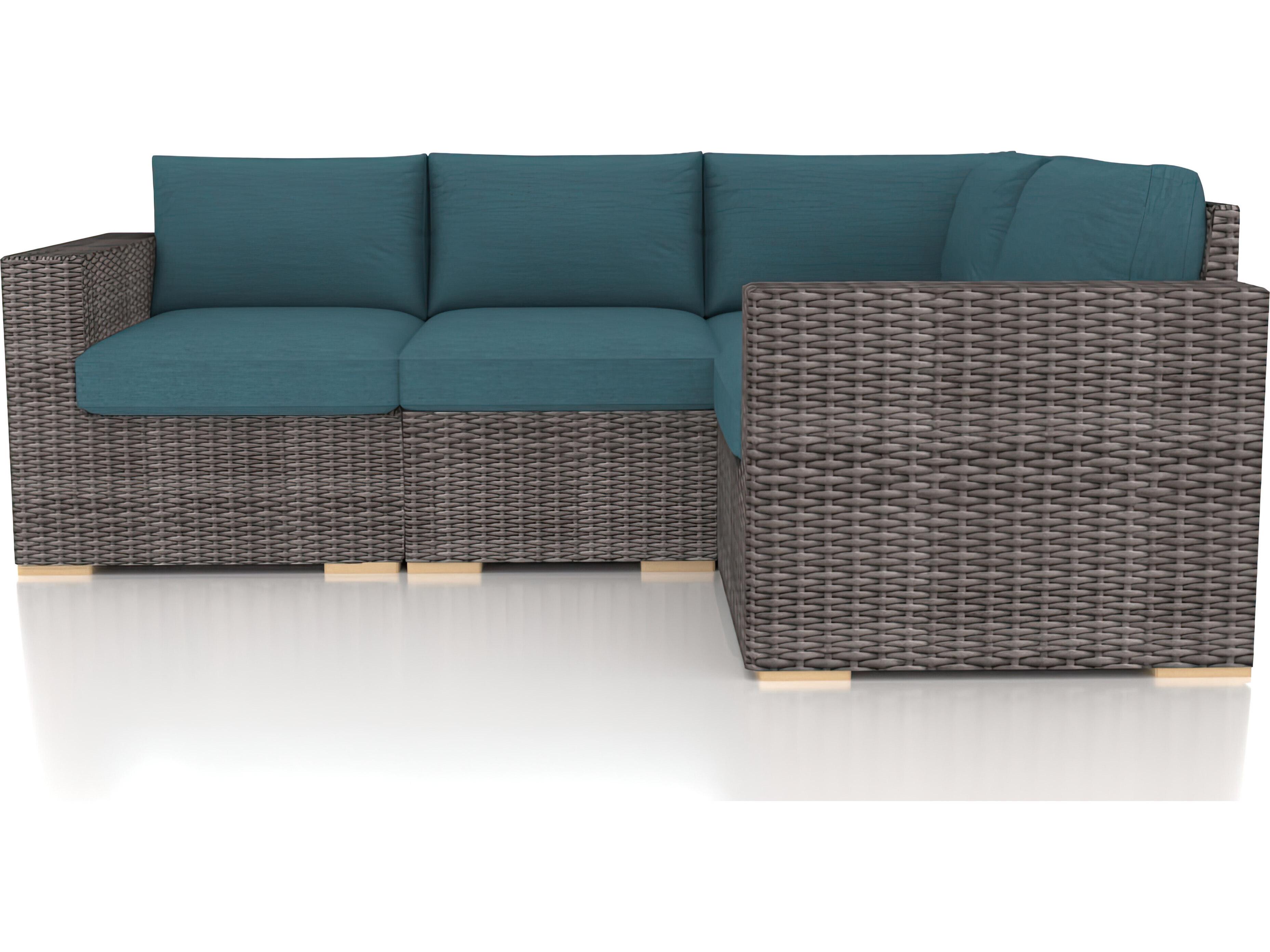 Harmonia Living Viento HDPE Wicker Driftwood 4 Piece Sectional Outdoor Patio Lounge Set