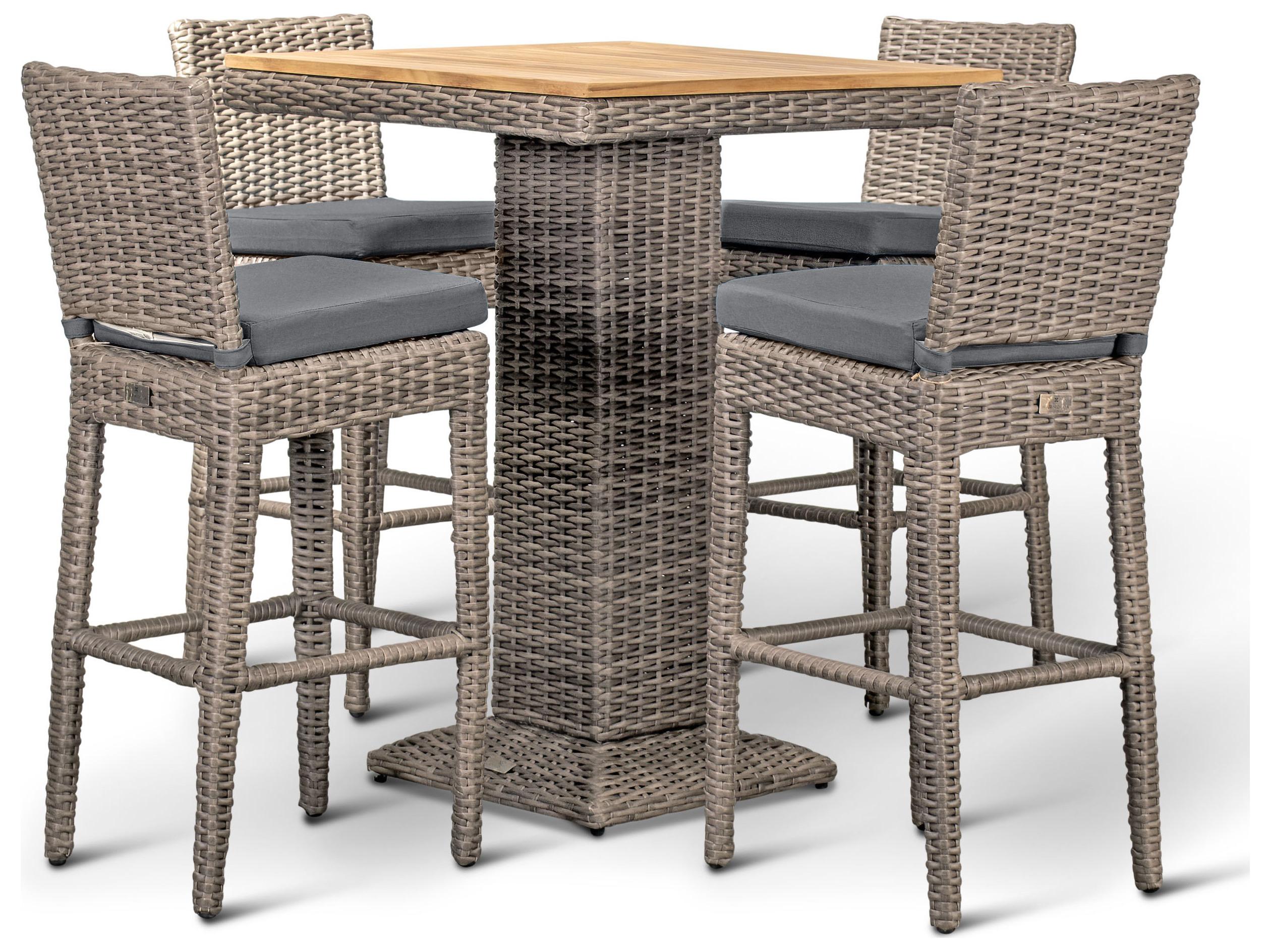 Harmonia Living Viento HDPE Wicker Driftwood 5 Piece Bar Set
