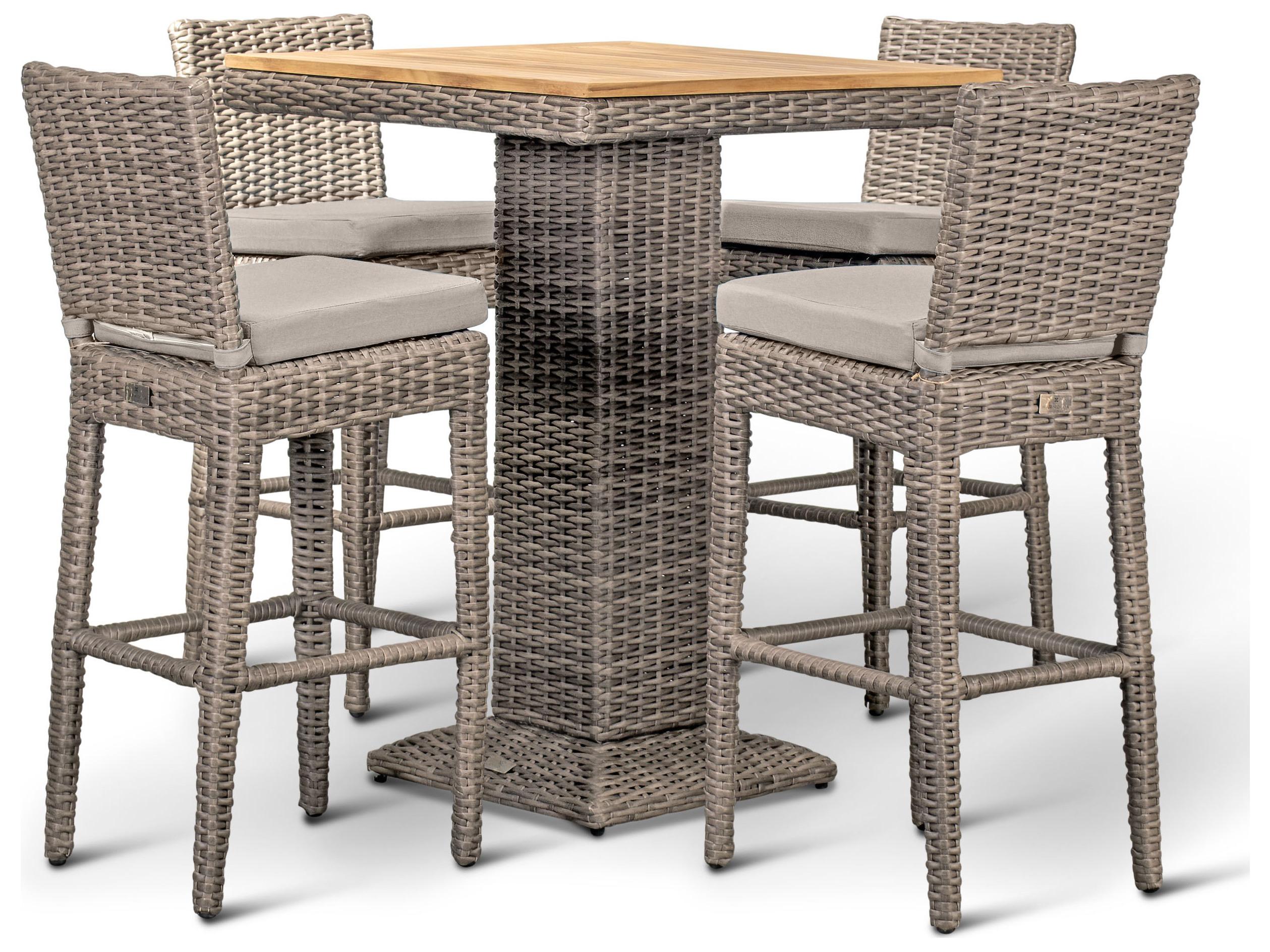 Harmonia Living Viento HDPE Wicker Driftwood 5 Piece Bar Set