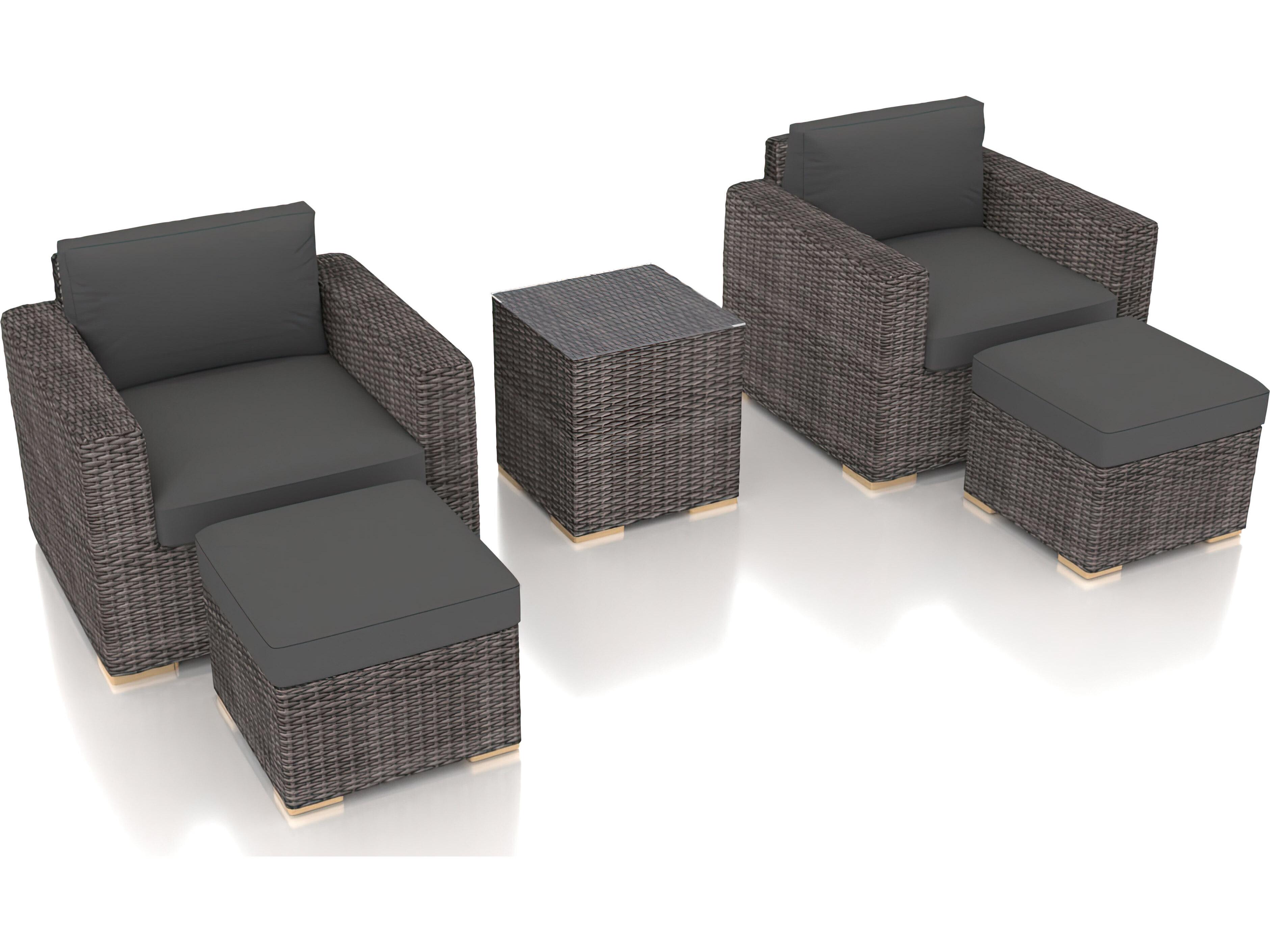 Harmonia Living Viento HDPE Wicker Driftwood 5 Piece Patio Lounge Set