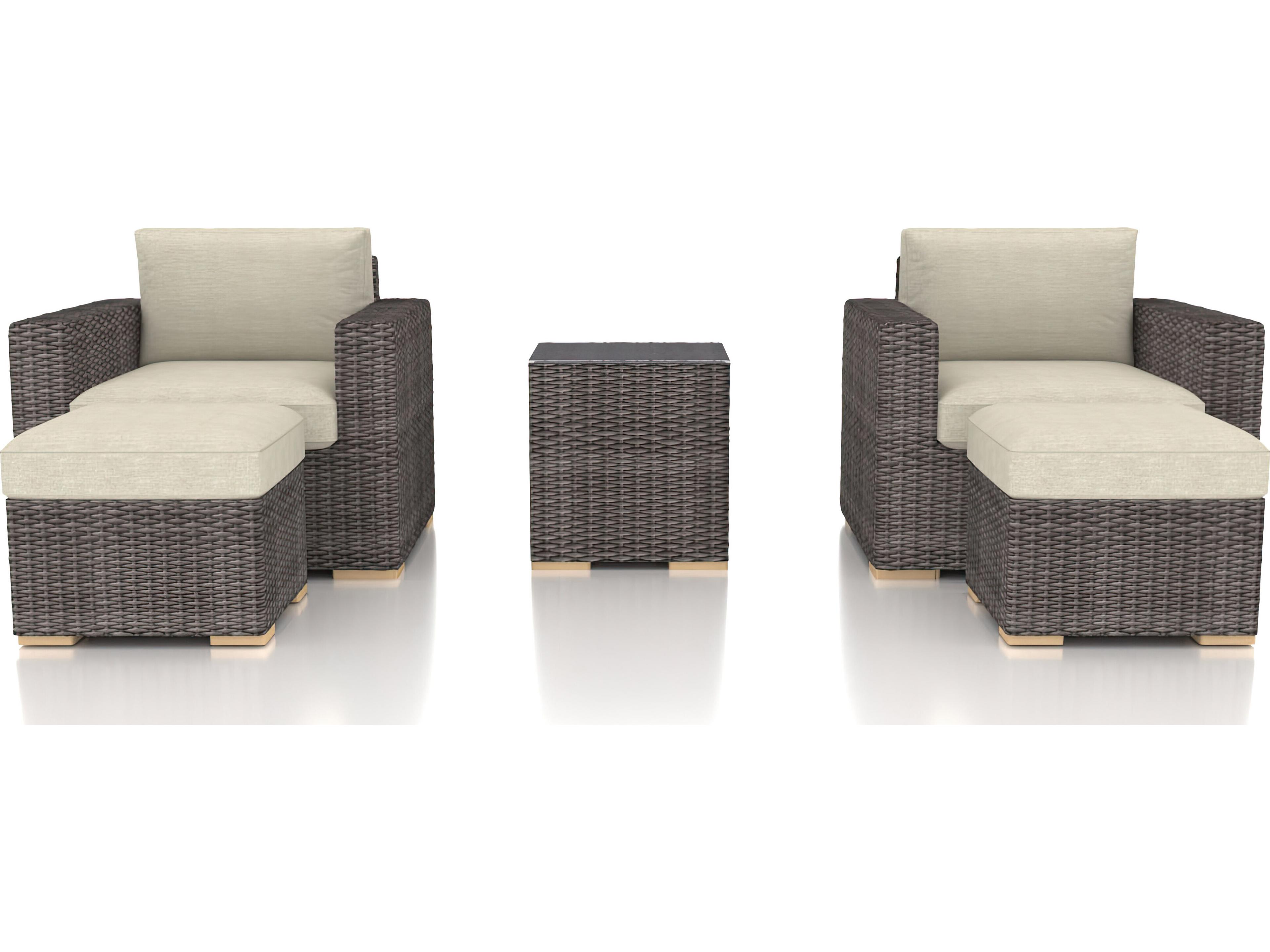 Harmonia Living Viento HDPE Wicker Driftwood 5 Piece Patio Lounge Set