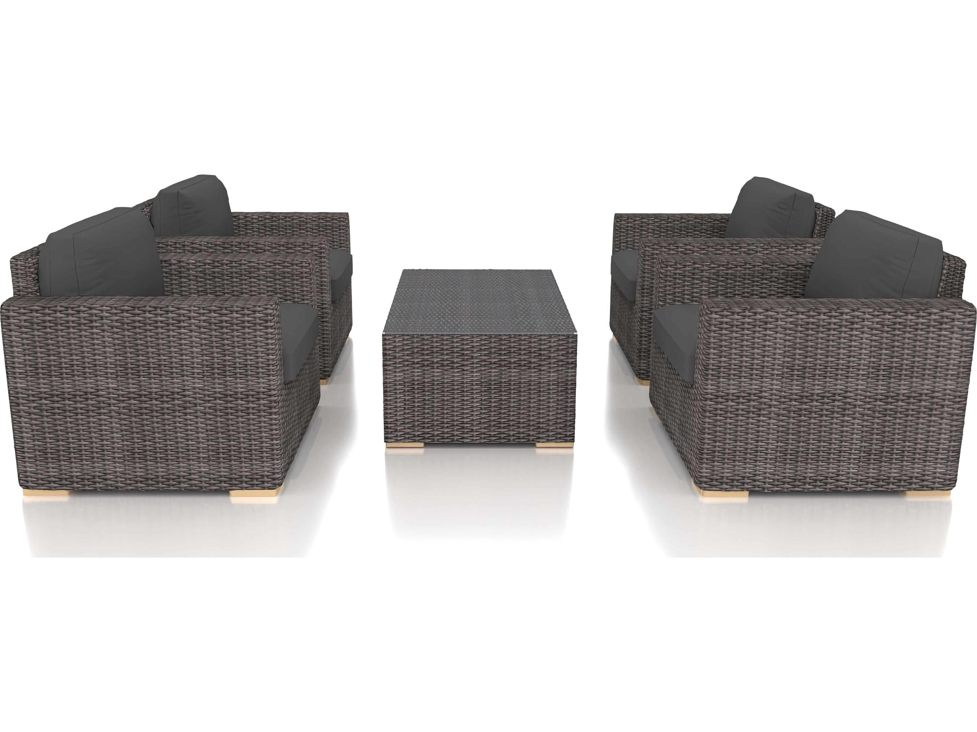 Harmonia Living Viento HDPE Wicker Driftwood 5 Piece Outdoor Lounge Set