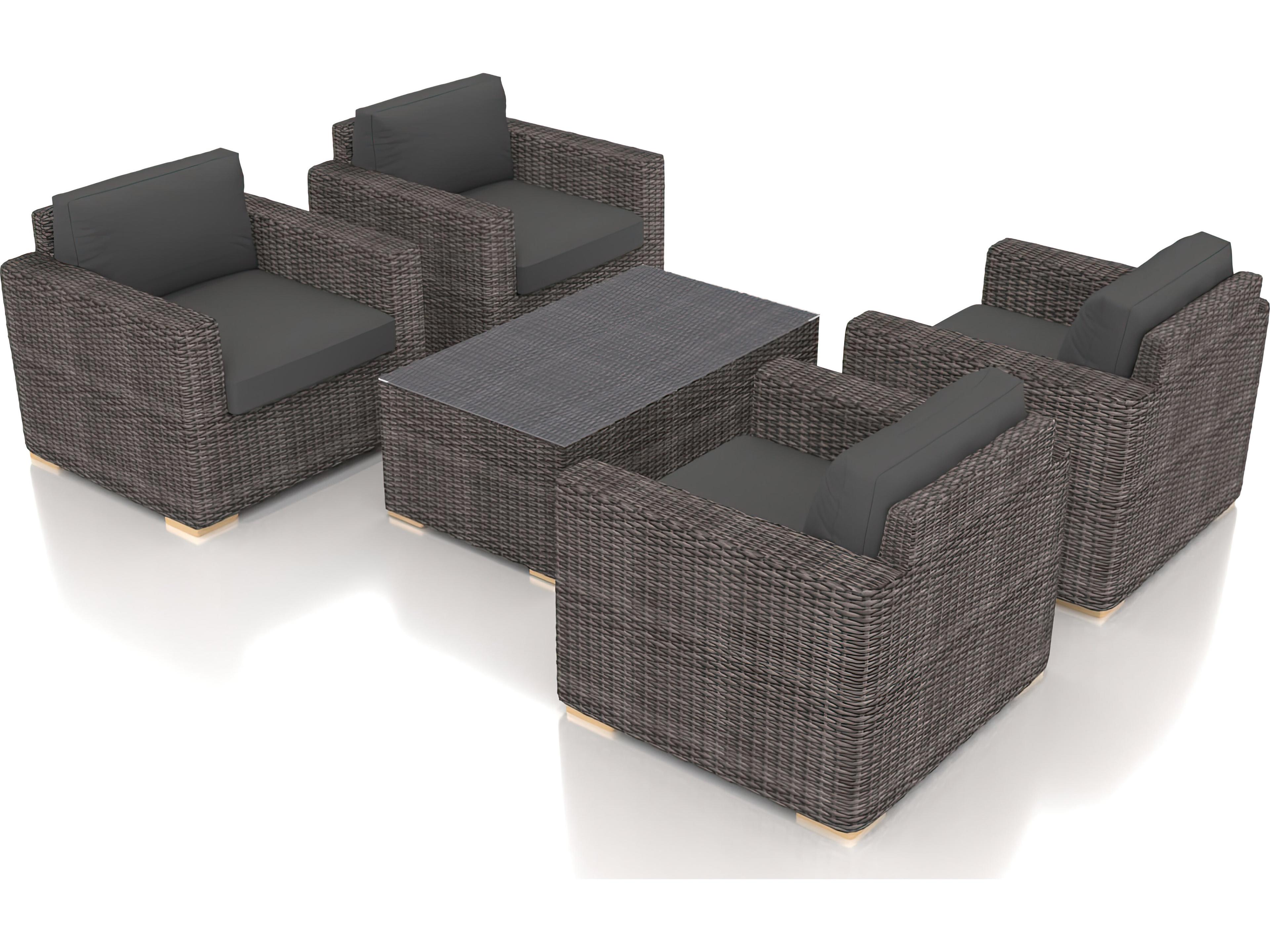 Harmonia Living Viento HDPE Wicker Driftwood 5 Piece Outdoor Lounge Set