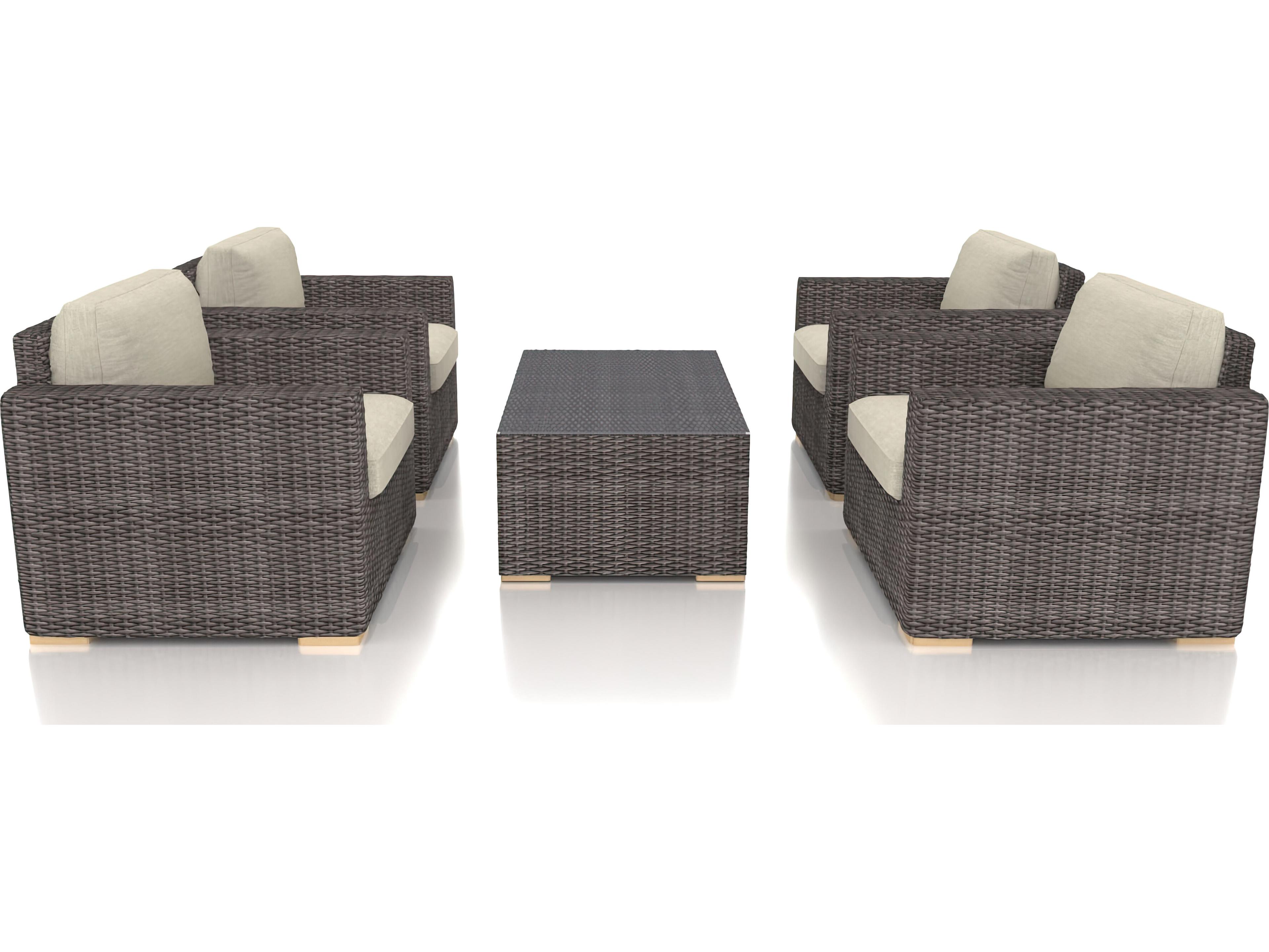 Harmonia Living Viento HDPE Wicker Driftwood 5 Piece Outdoor Lounge Set
