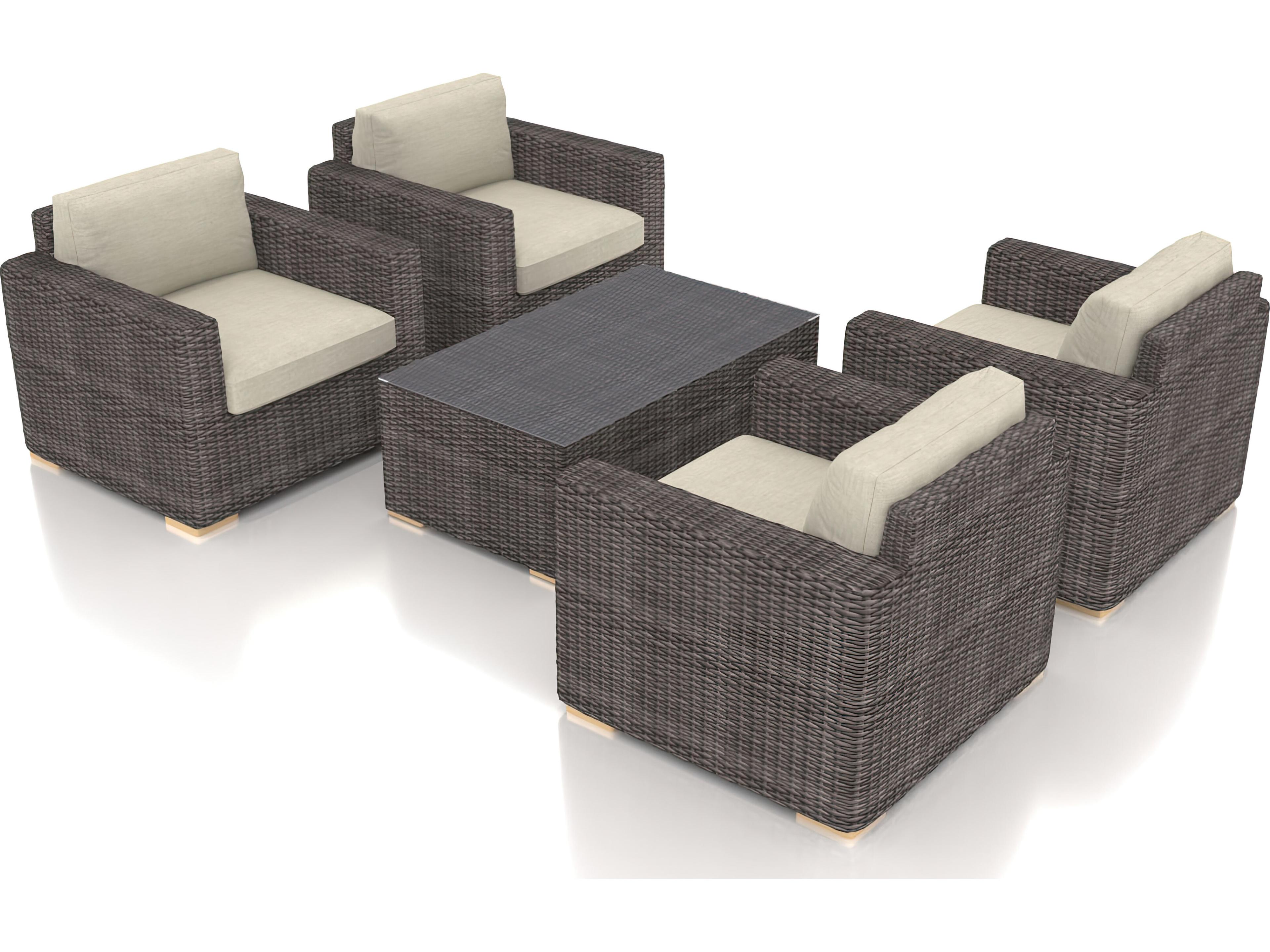 Harmonia Living Viento HDPE Wicker Driftwood 5 Piece Outdoor Lounge Set