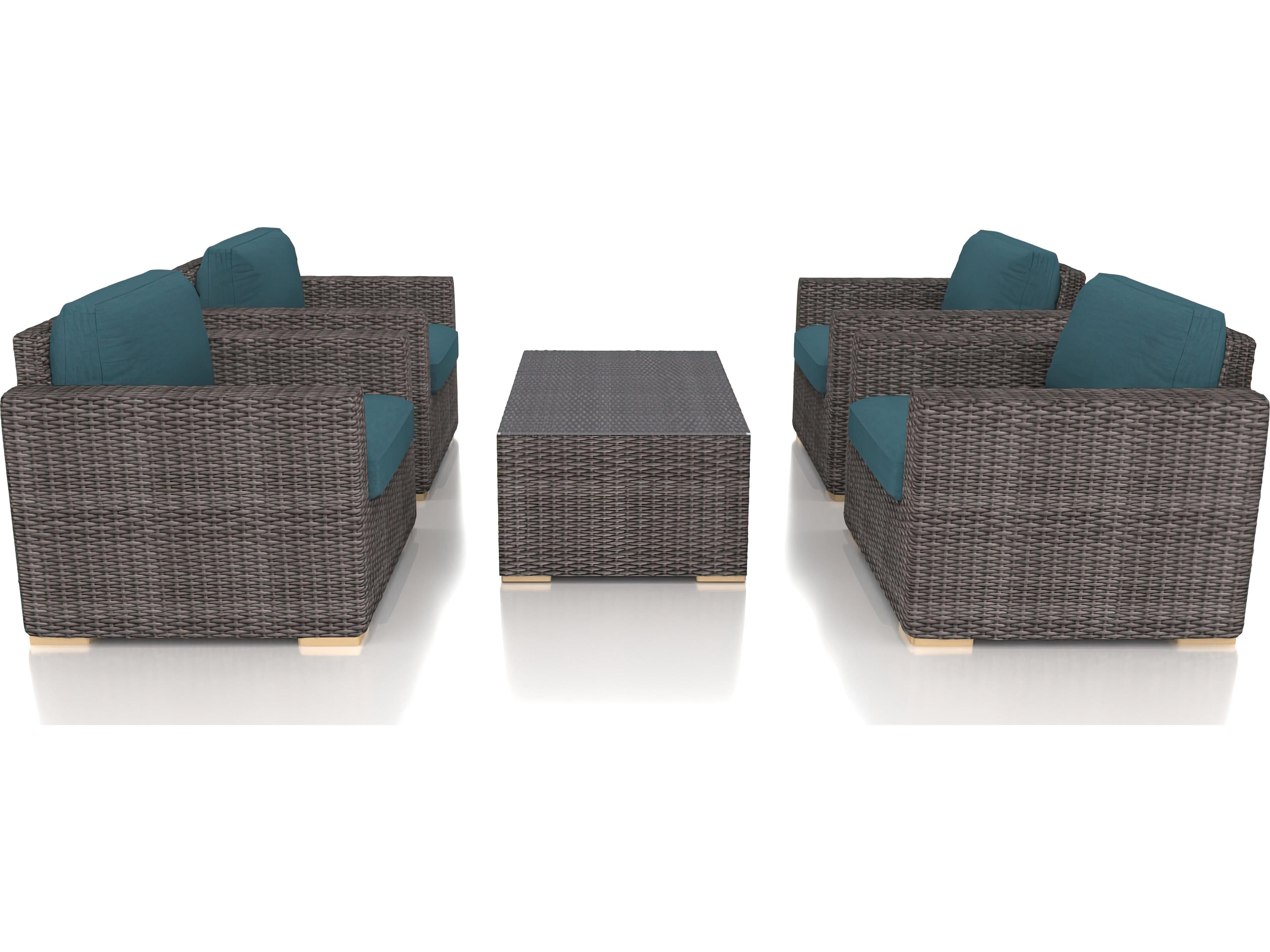 Harmonia Living Viento HDPE Wicker Driftwood 5 Piece Outdoor Lounge Set