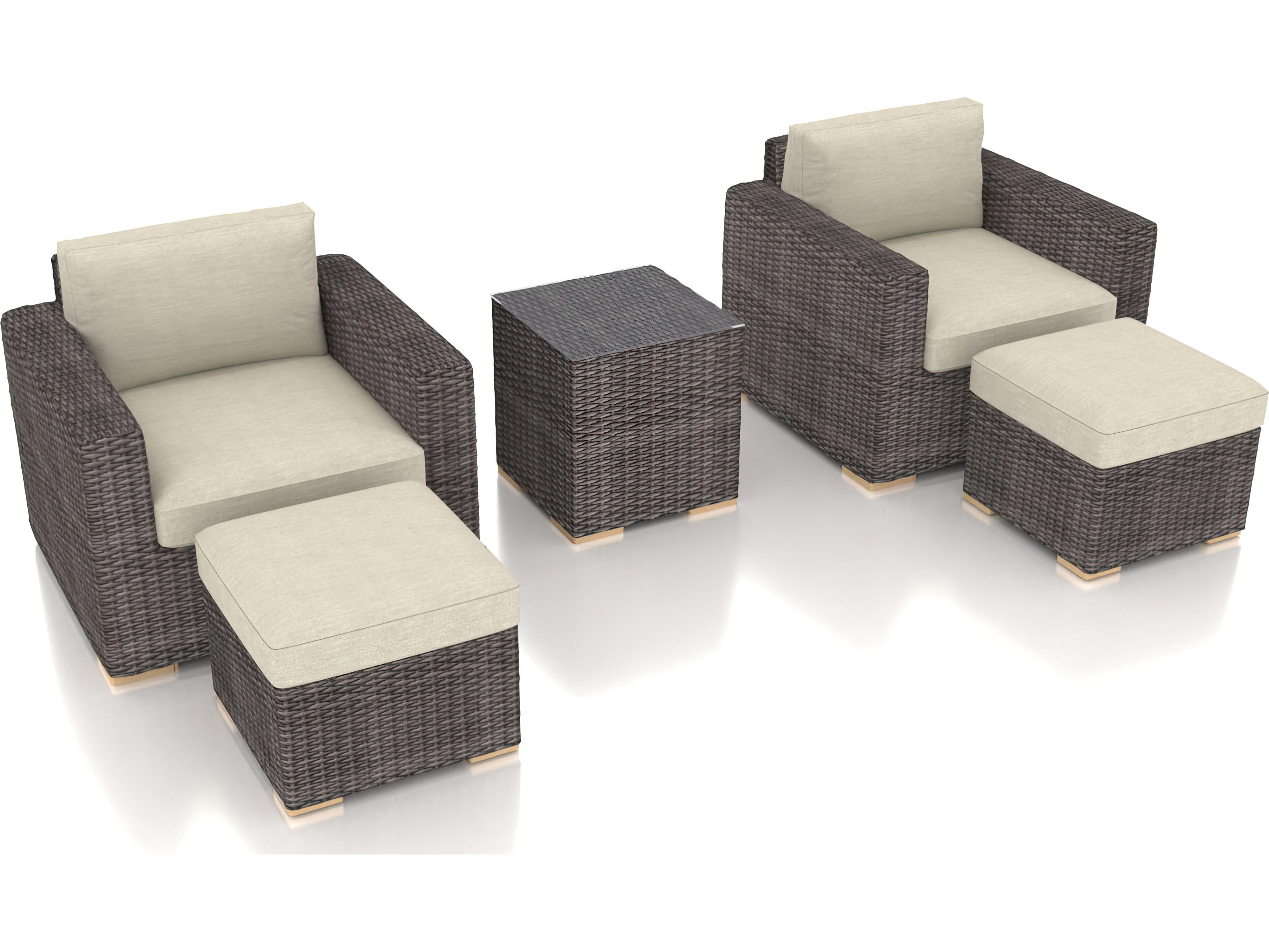 Harmonia Living Viento HDPE Wicker Driftwood 5 Piece Patio Lounge Set