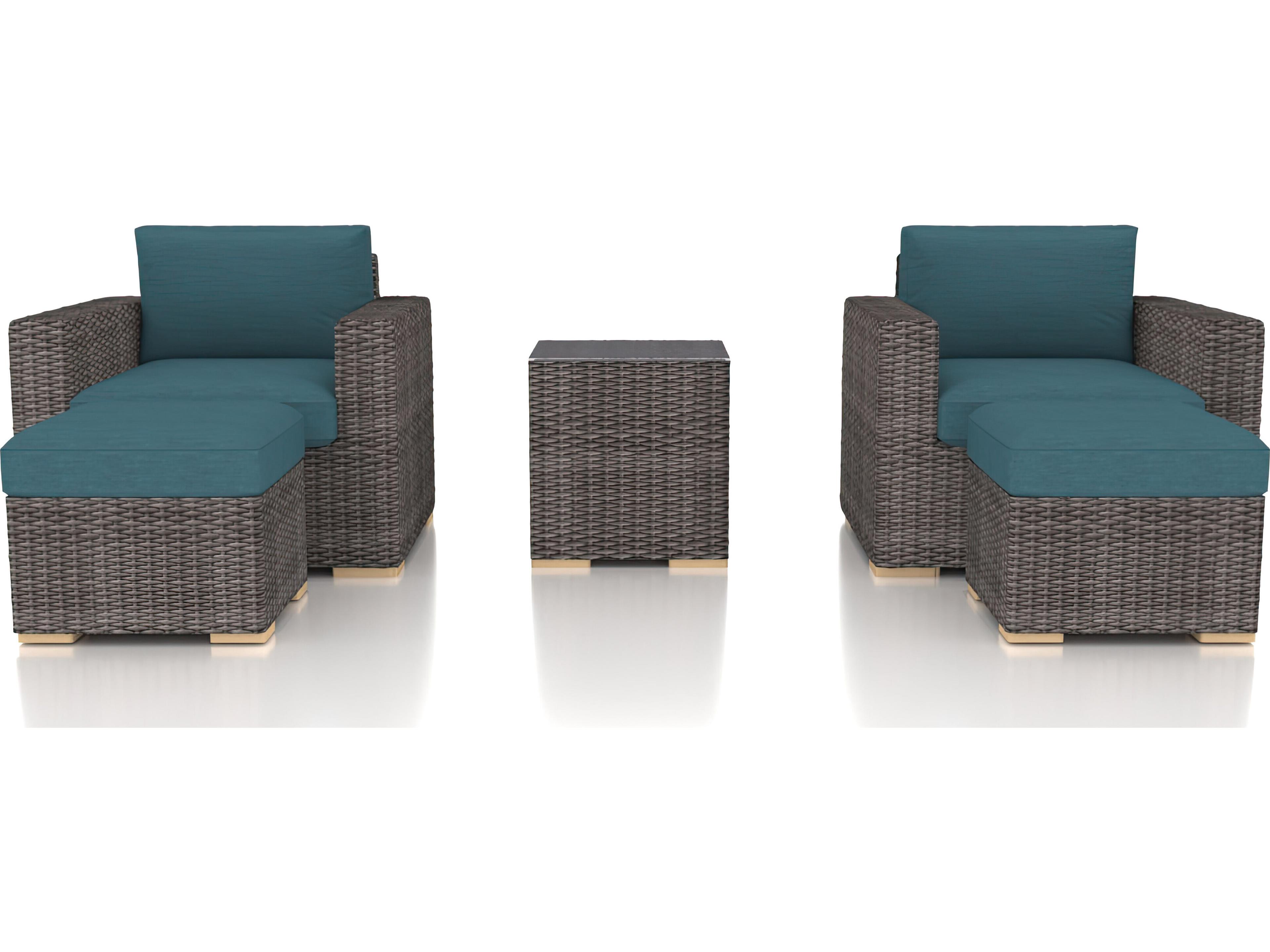 Harmonia Living Viento HDPE Wicker Driftwood 5 Piece Patio Lounge Set