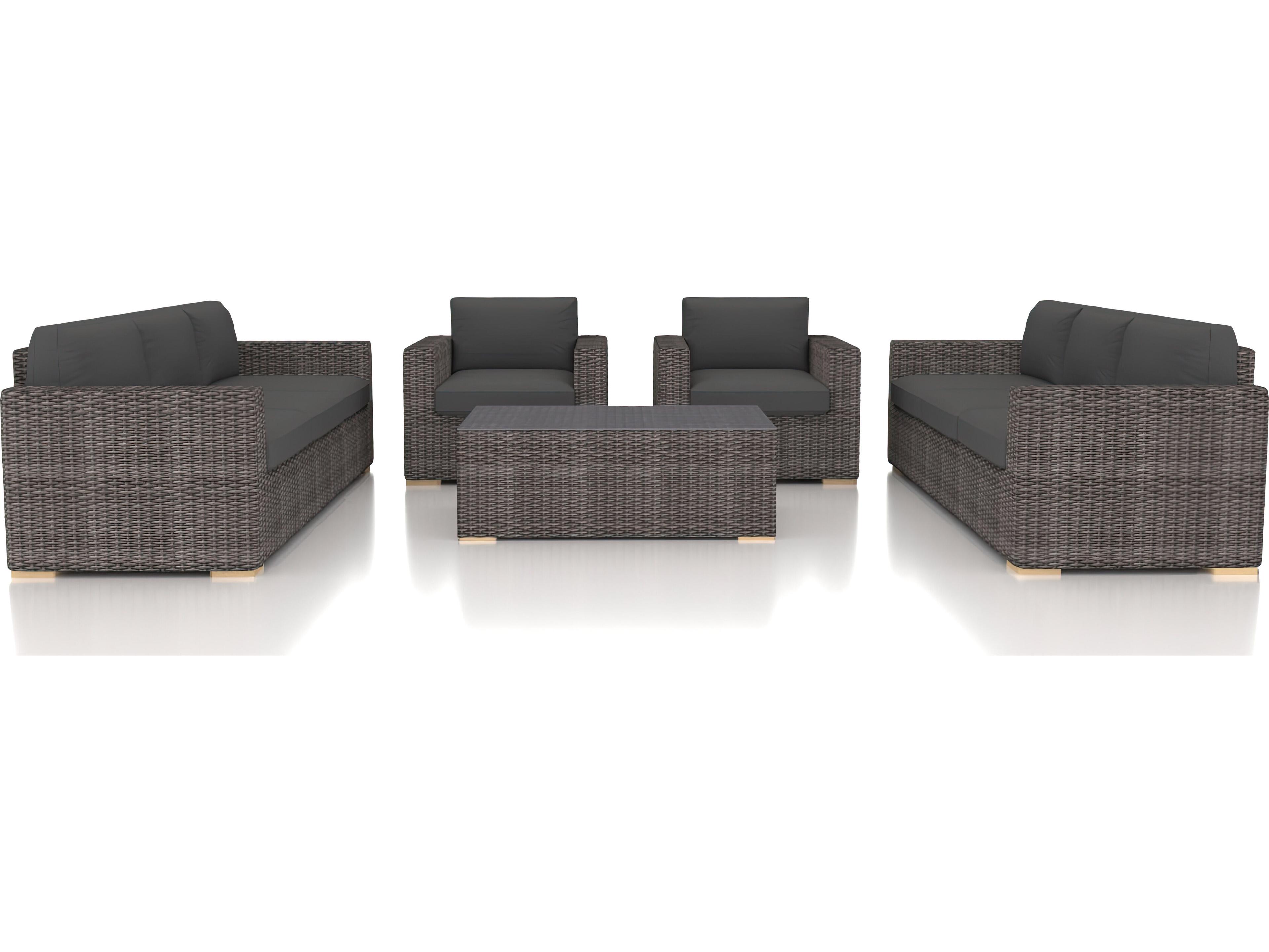 Harmonia Living Viento HDPE Wicker Driftwood 5 Piece Double Sofa Patio Lounge Set