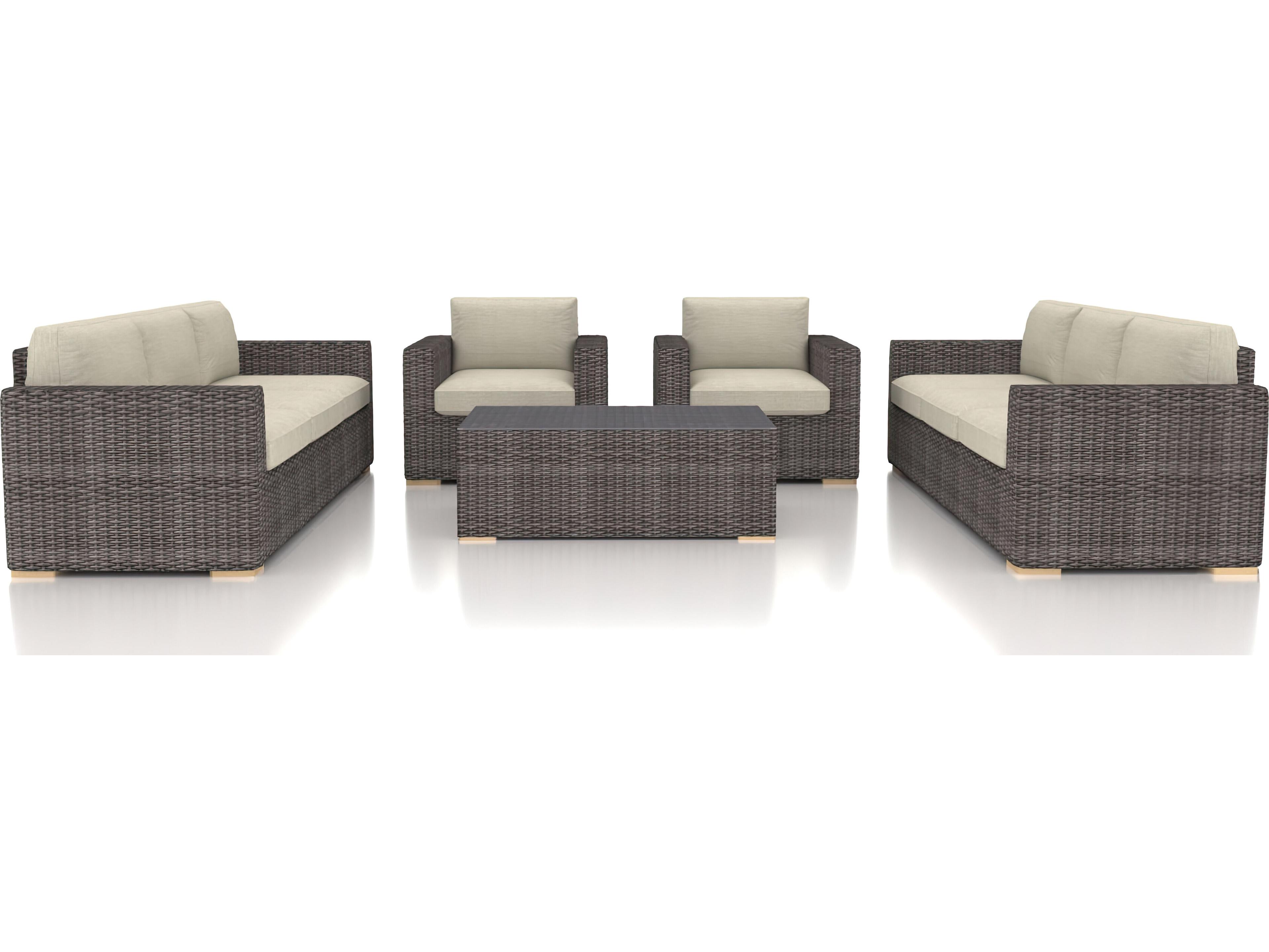 Harmonia Living Viento HDPE Wicker Driftwood 5 Piece Double Sofa Patio Lounge Set