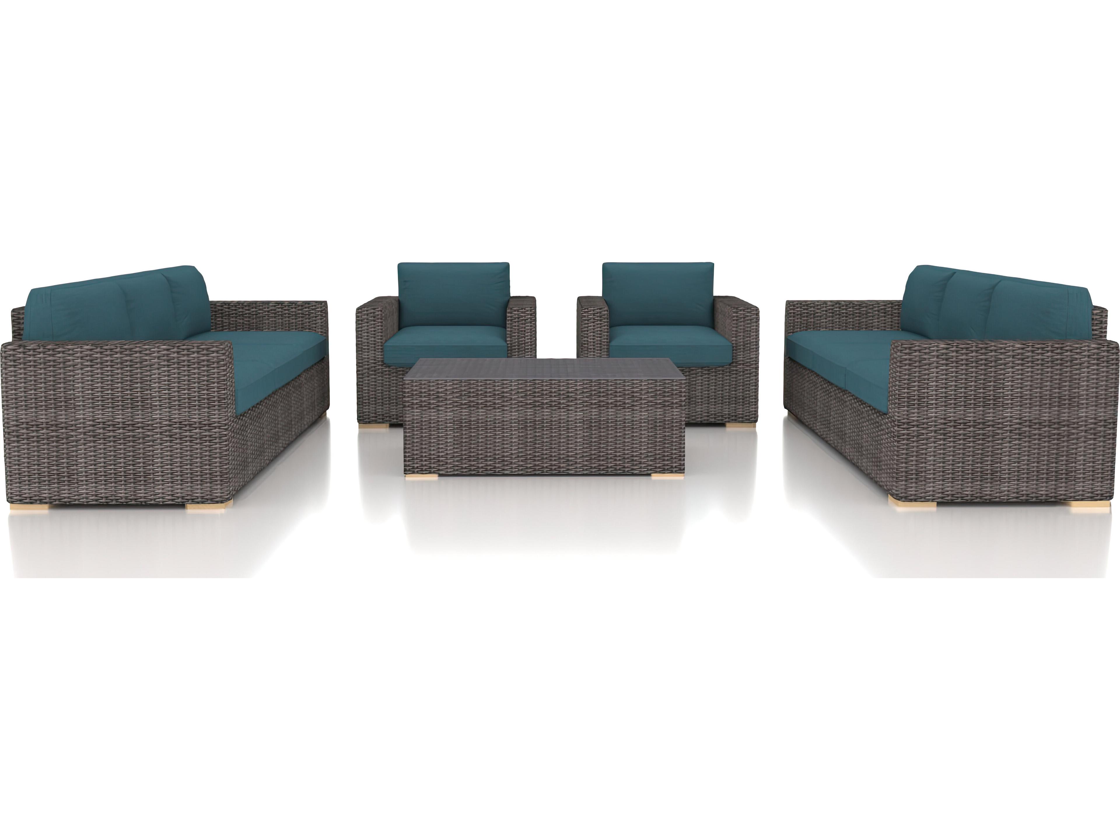 Harmonia Living Viento HDPE Wicker Driftwood 5 Piece Double Sofa Patio Lounge Set